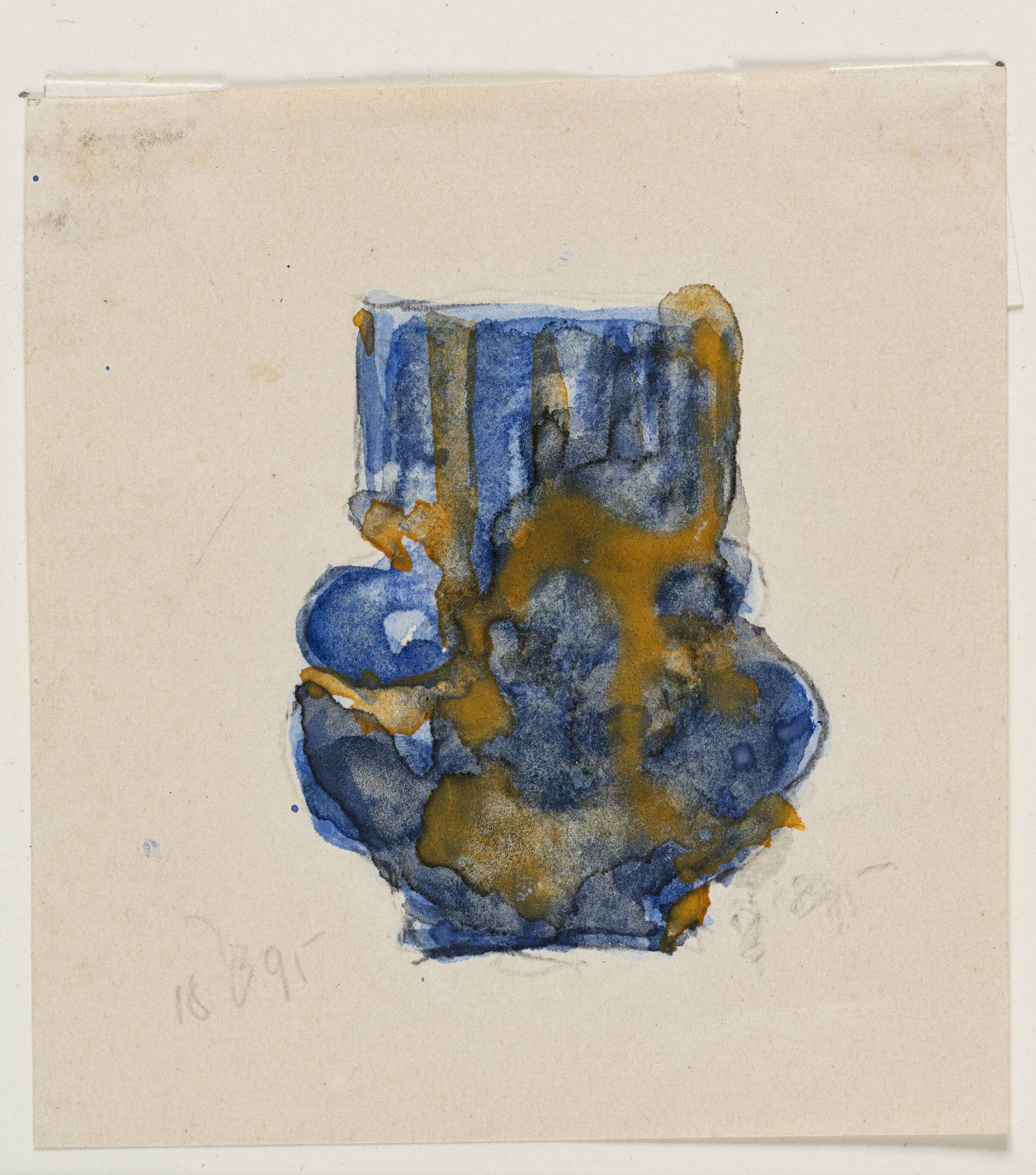 Studie til vase med gul dekoration på blå bund, Thorvald Bindesbøll, 1895