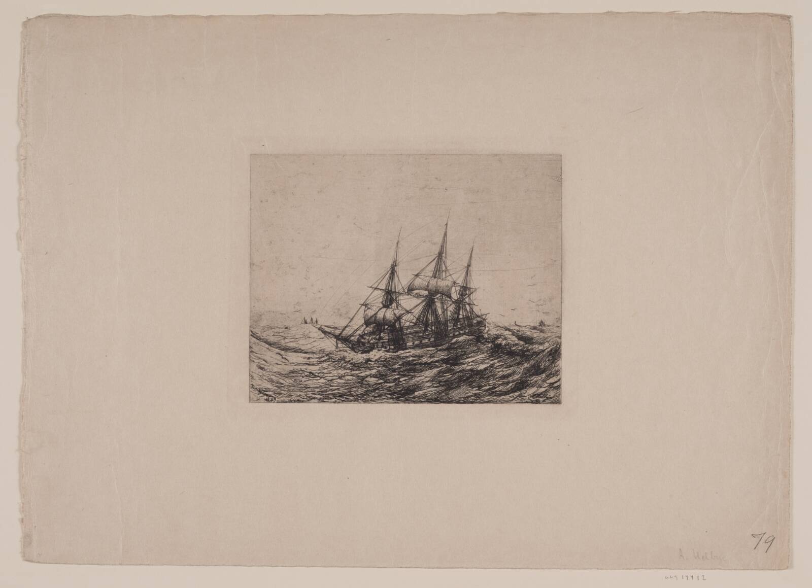 En brig i hård sø, Anton Melbye, 1839