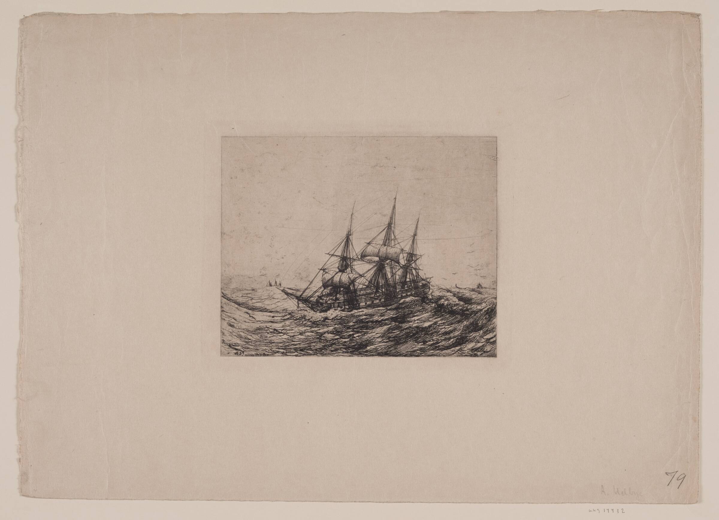 En brig i hård sø, Anton Melbye, 1839