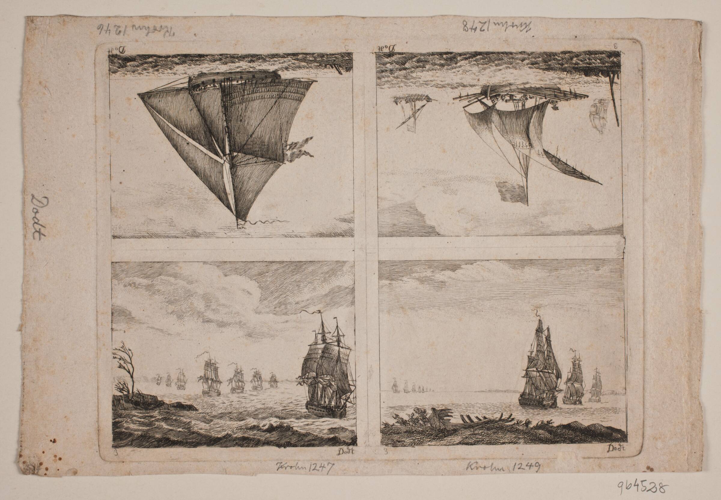 Fire forskellige tryk med skibe, Frans Martin Dodt, 1776-1819