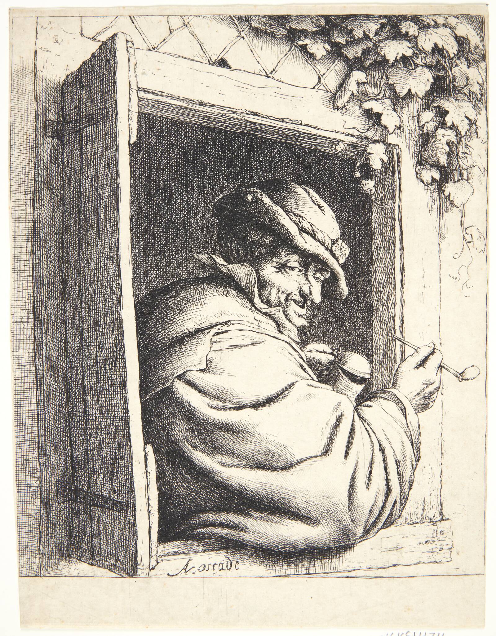 Rygeren i vinduet, Adriaen van Ostade, 1667