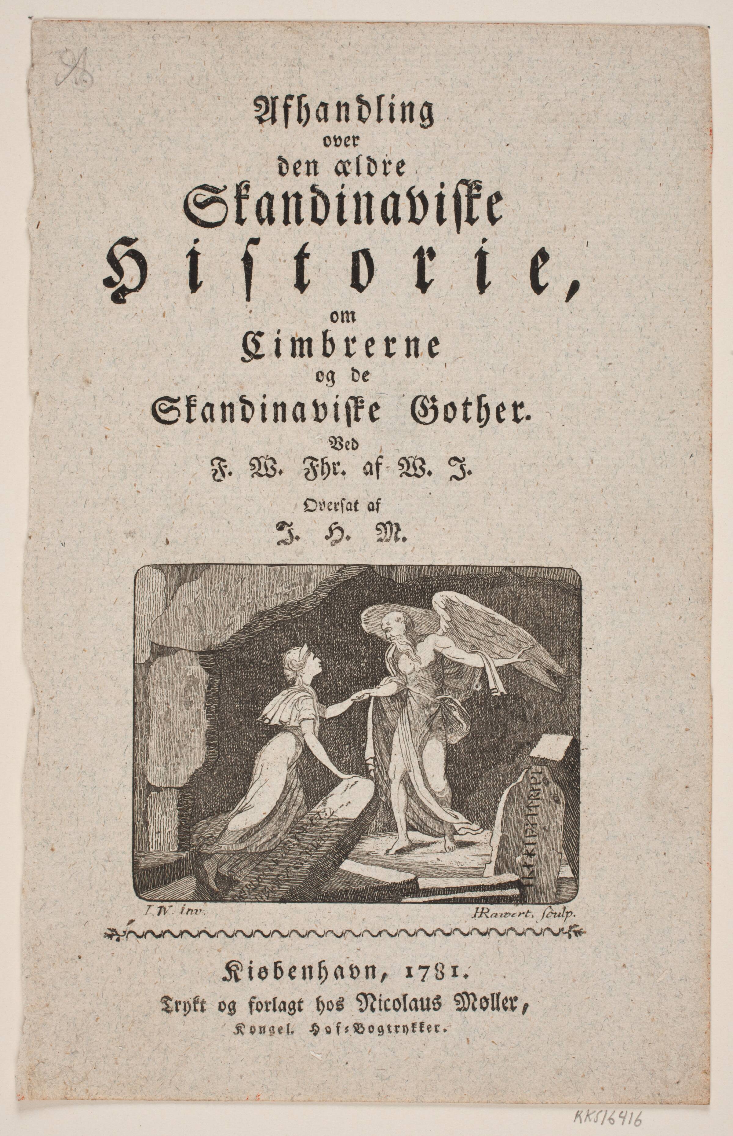 Titelvignet til "Afhandling over den ældre skandinaviske historie", J.H. Rawert, 1781
