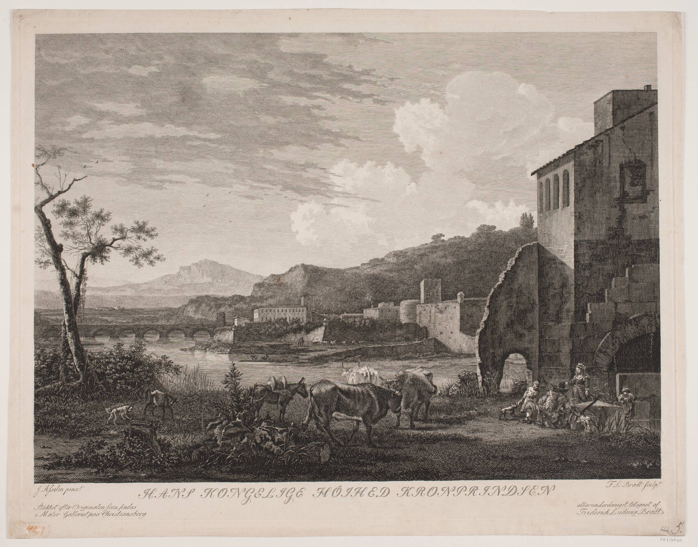 Landskab med hyrder og kvæg, Bradt, F.L., 1786