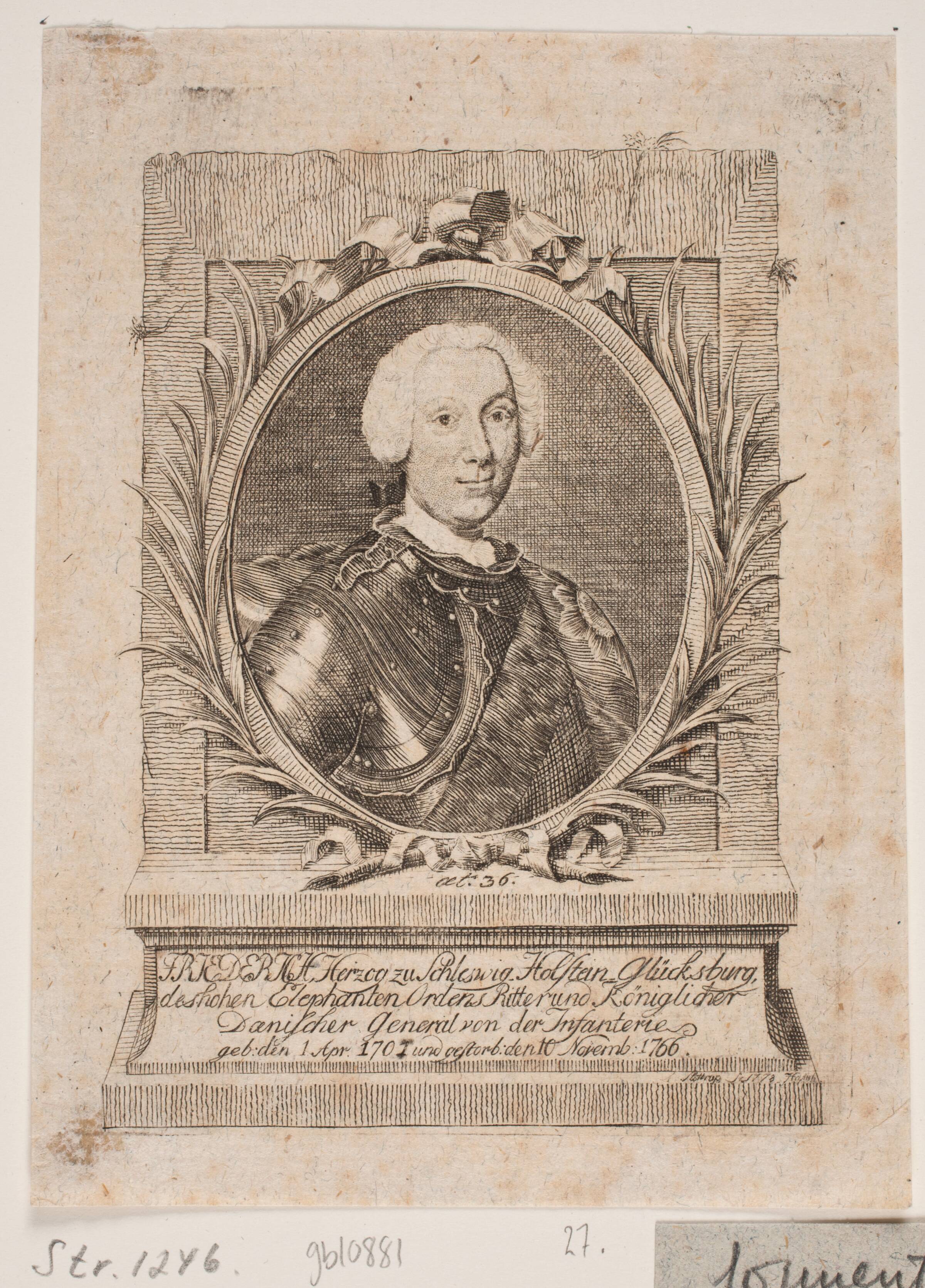 Hertug Frederik af Lyksburg, Andreas Støttrup, 1778