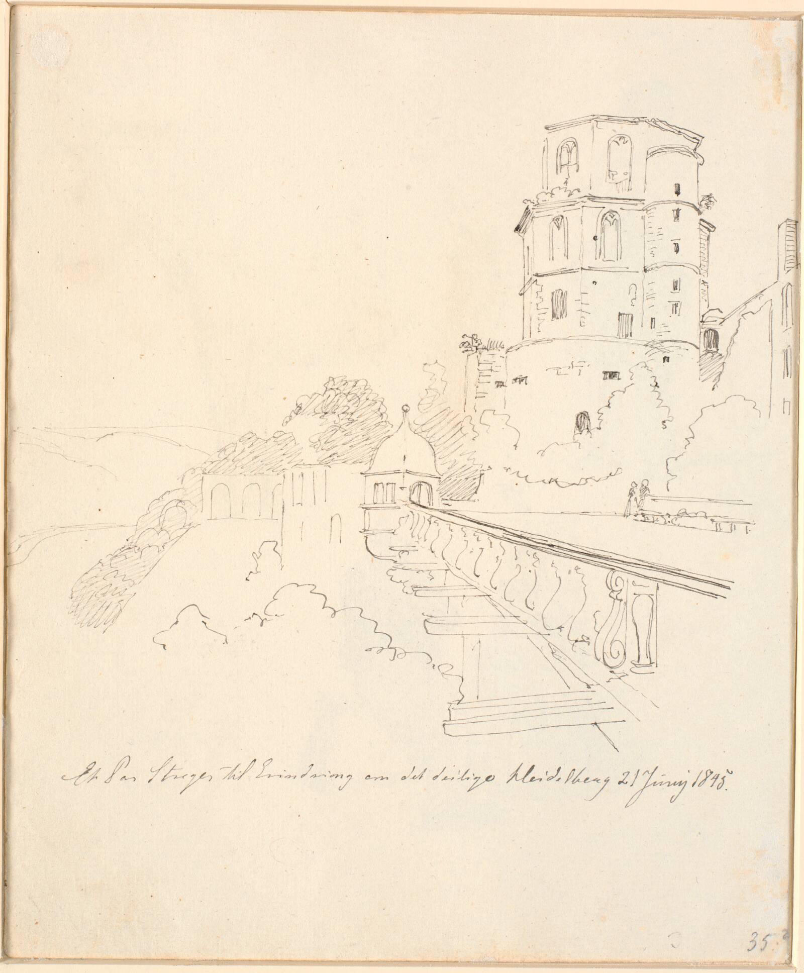 Slotsruinen i Heidelberg, Johan Thomas Lundbye, 1845