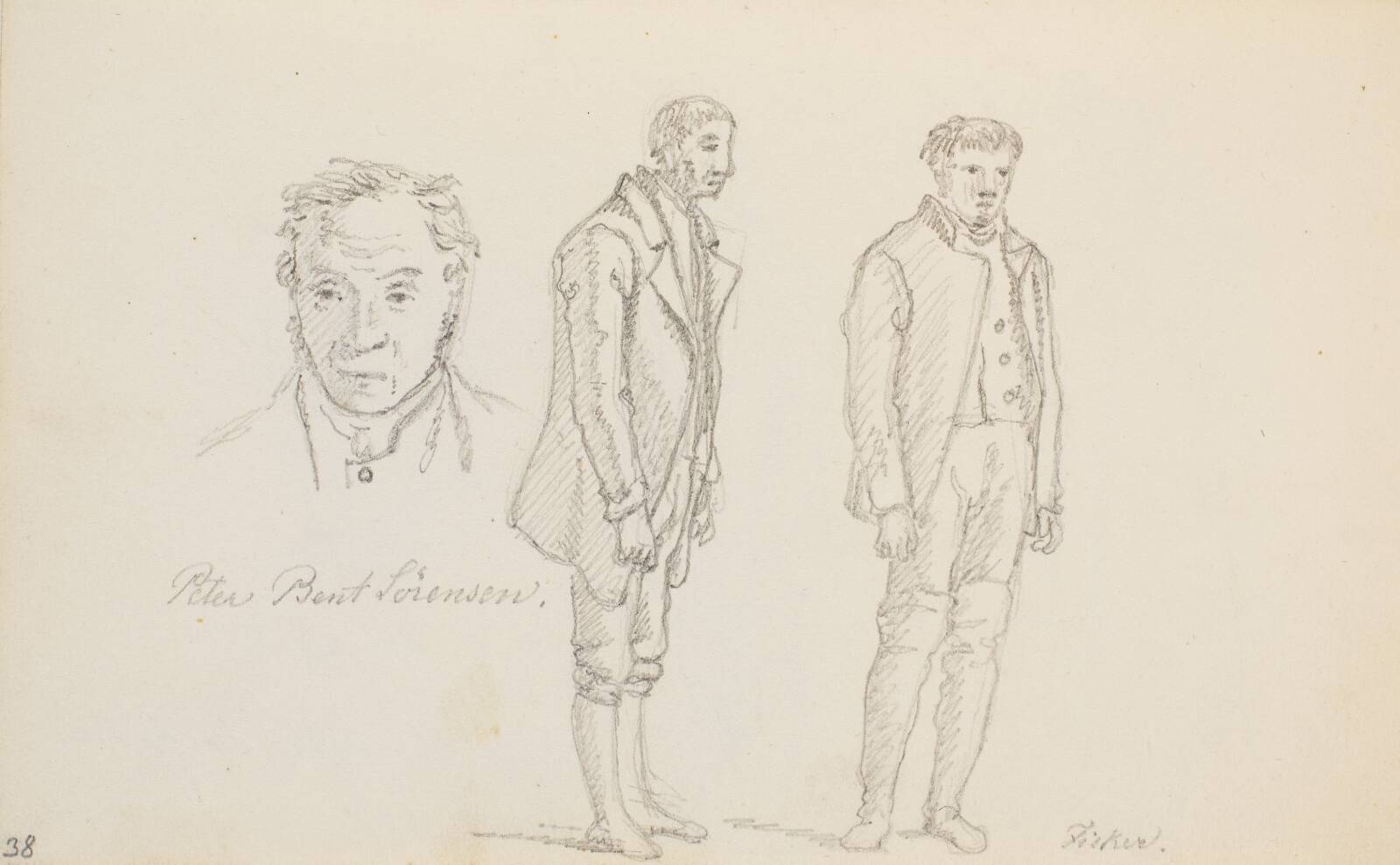 Tre figurstudier, Martinus Rørbye, 1833