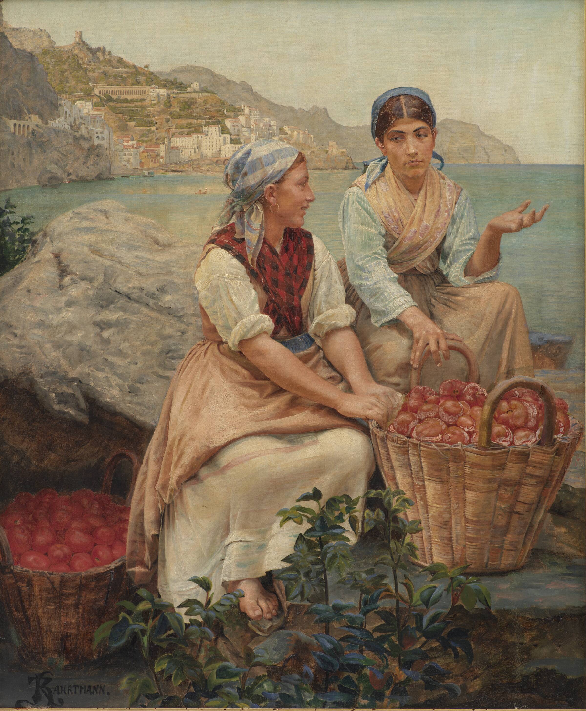 Italienske piger med tomater i kurve, Kristian Zahrtmann, 1878-1879