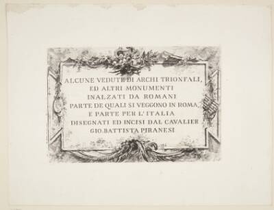 Nogle prospekter med triumfbuer og andre monumenter rejst af romerne, hvoraf nogle er i Rom, andre at finde forskellige steder i Italien. Titelblad