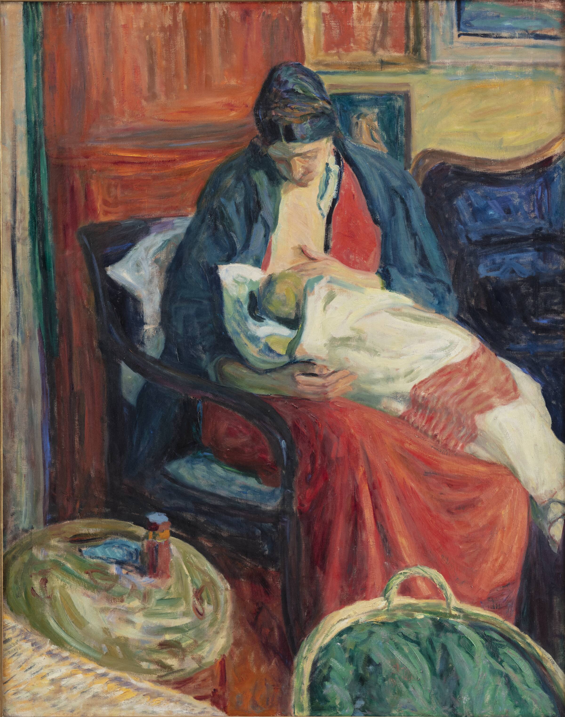 Christine Swane, kunstnerens hustru med sønnen Lars, Sigurd Swane, 1913-1914