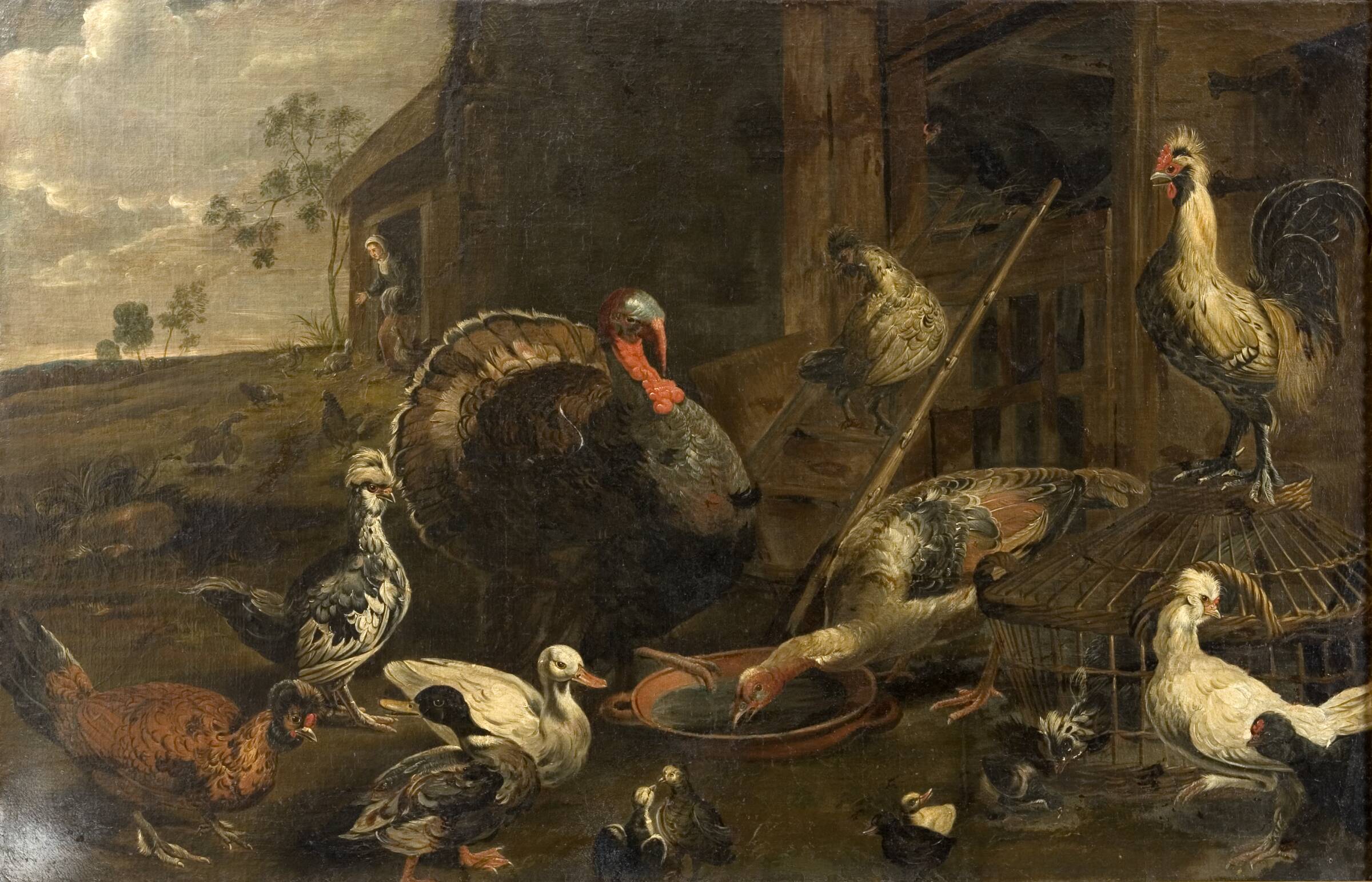 Høns, ænder og en kalkunsk hane, Adriaen van Utrecht, 1614-1652