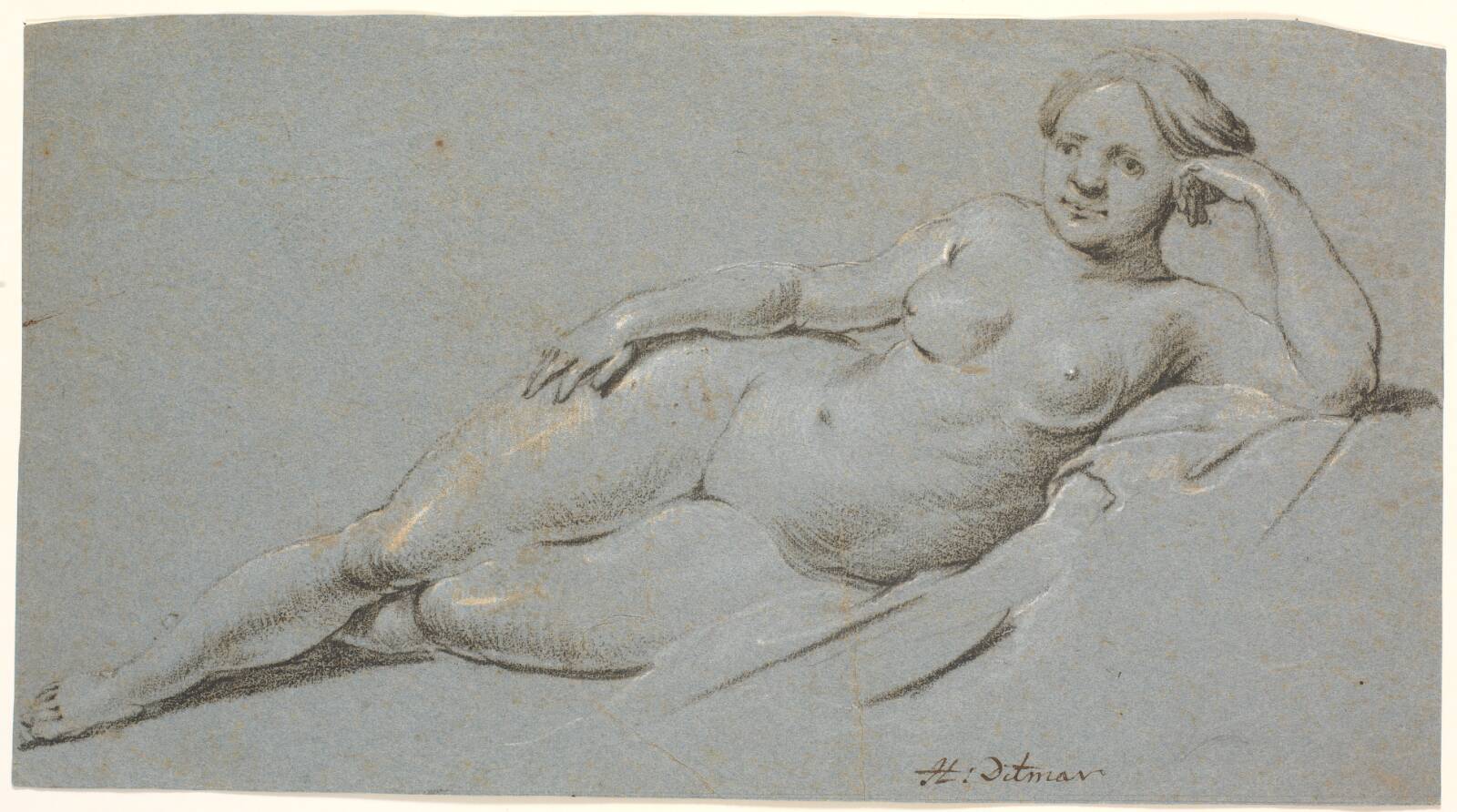 Liggende kvindelig model, Heinrich Dittmers, 1625-1677