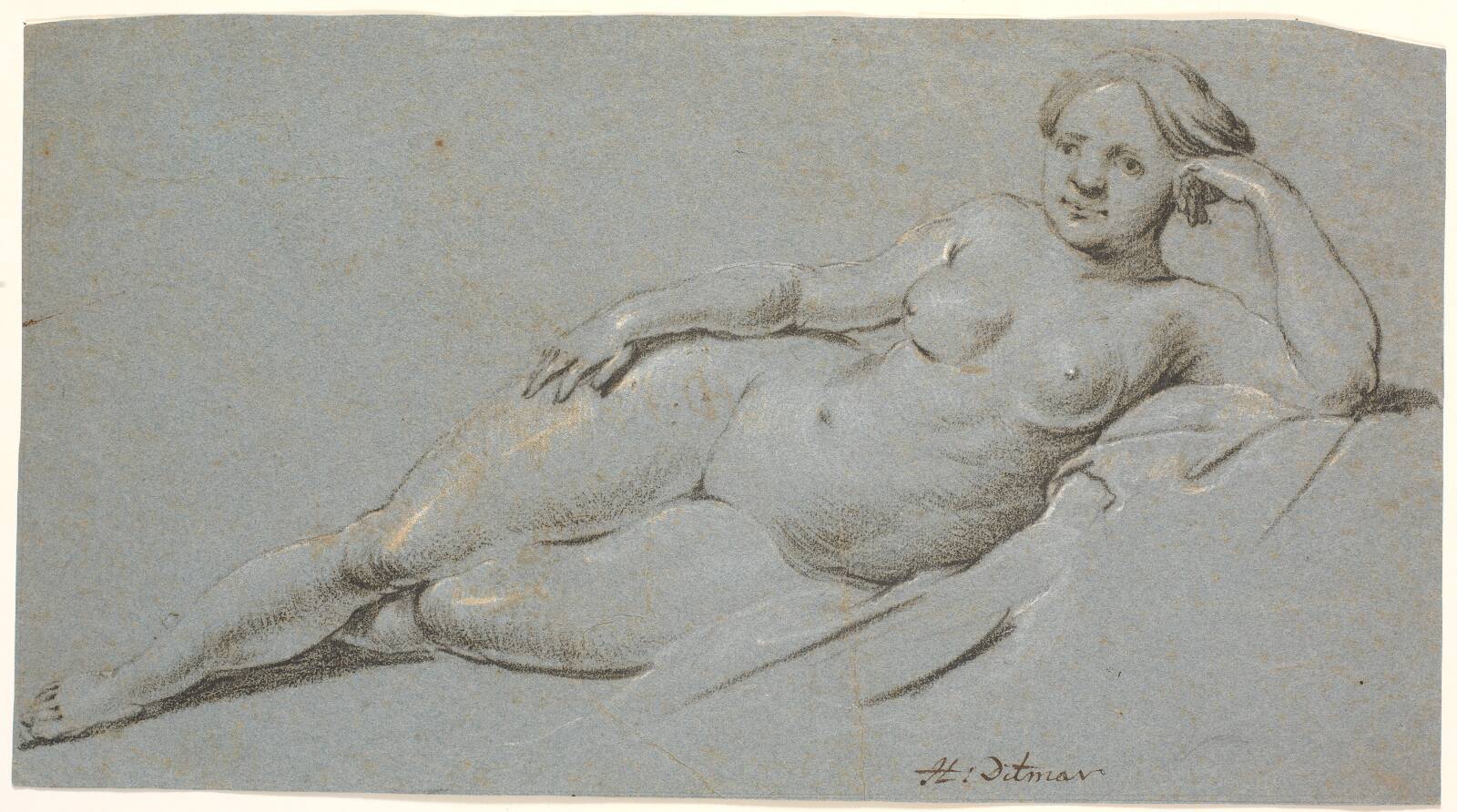 Liggende kvindelig model, by Heinrich Dittmers, 1625-1677