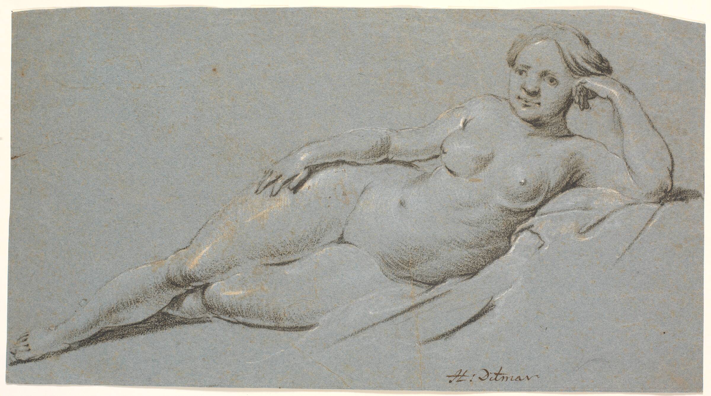 Liggende kvindelig model, Heinrich Dittmers, 1625-1677