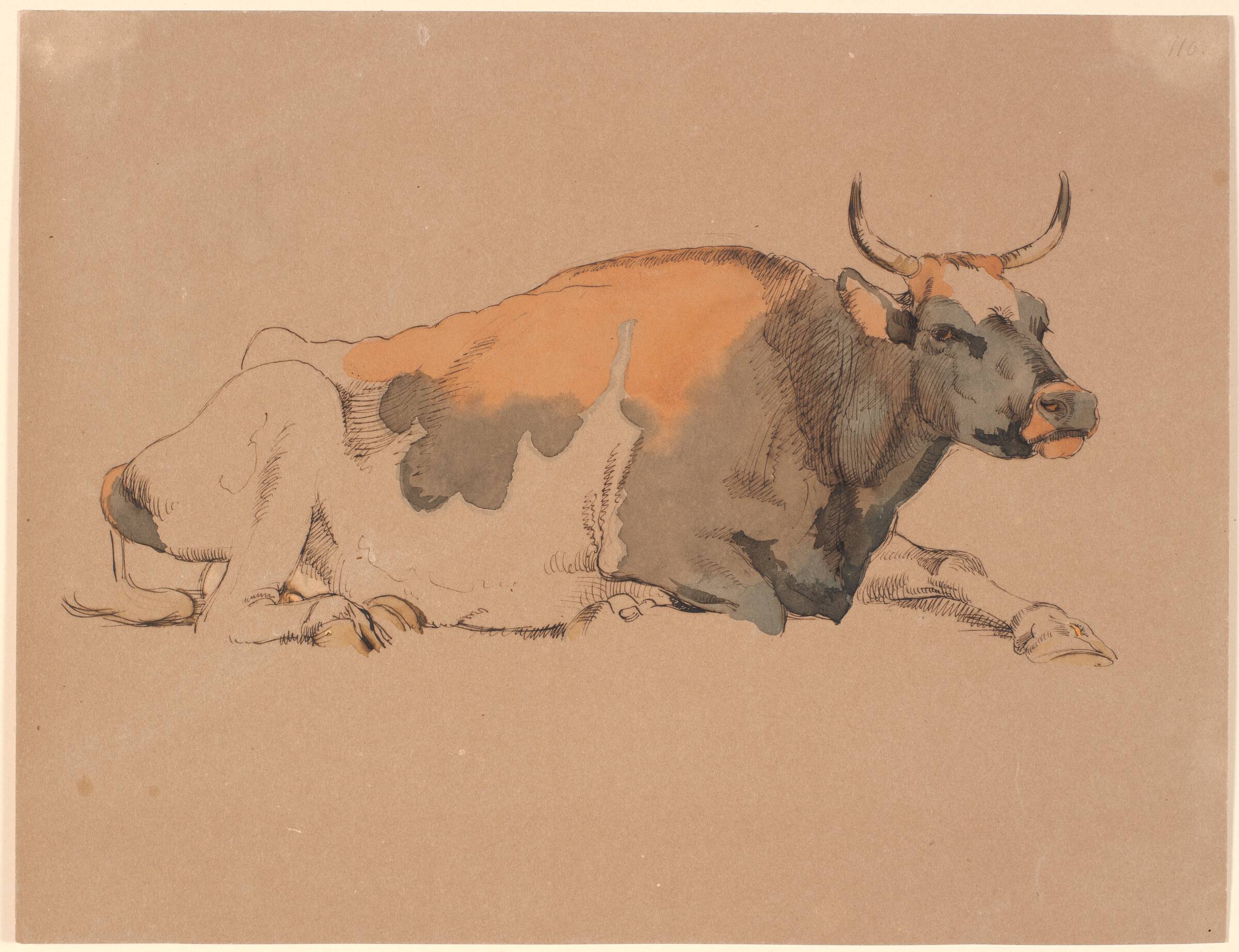 Liggende rød- og sortbroget ko, Johan Thomas Lundbye, 1818-1848