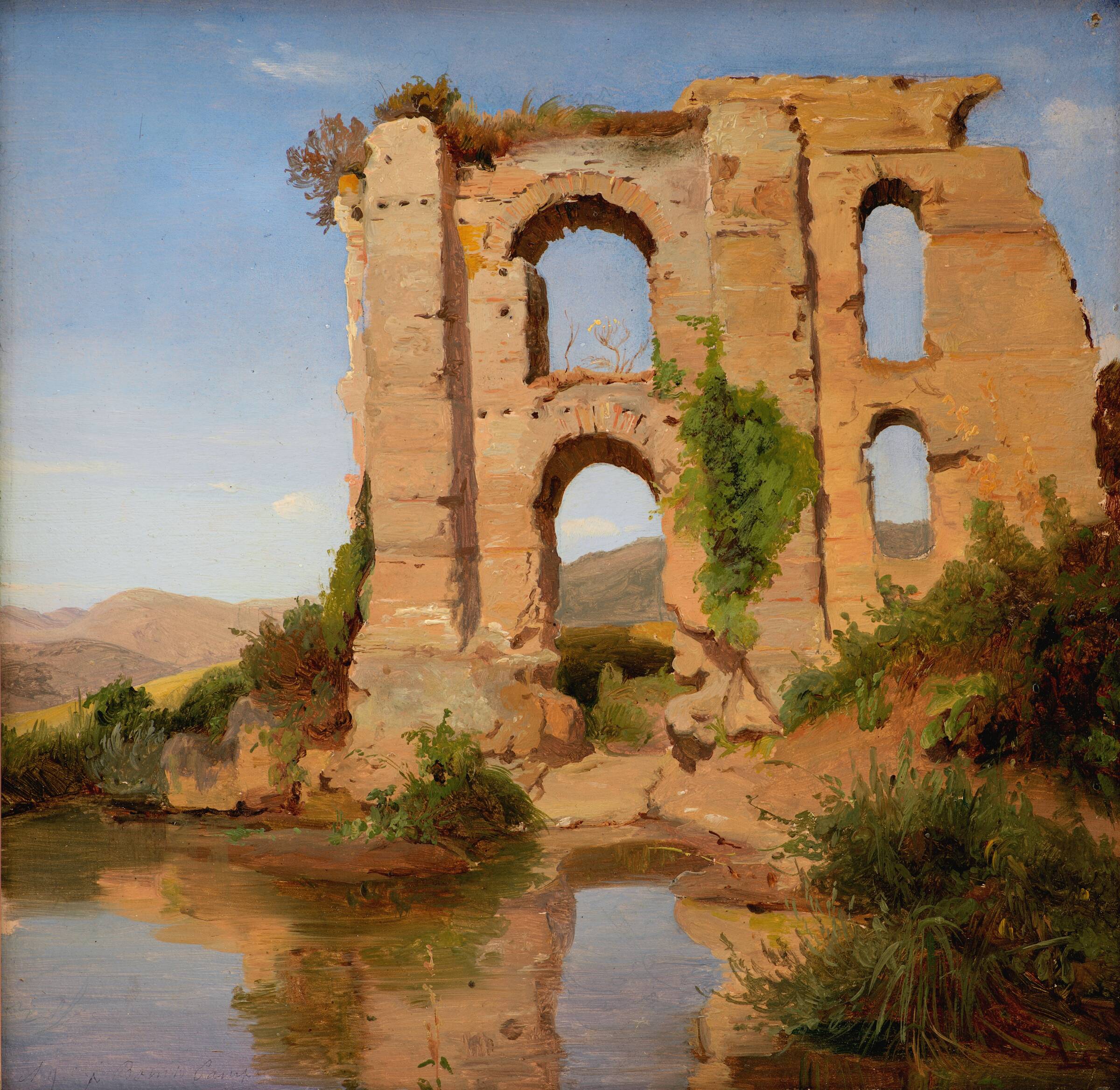 Ruinerne af akvædukten Aniene Nuova nær Tivoli, Anders Christian Lunde, 1842-1847