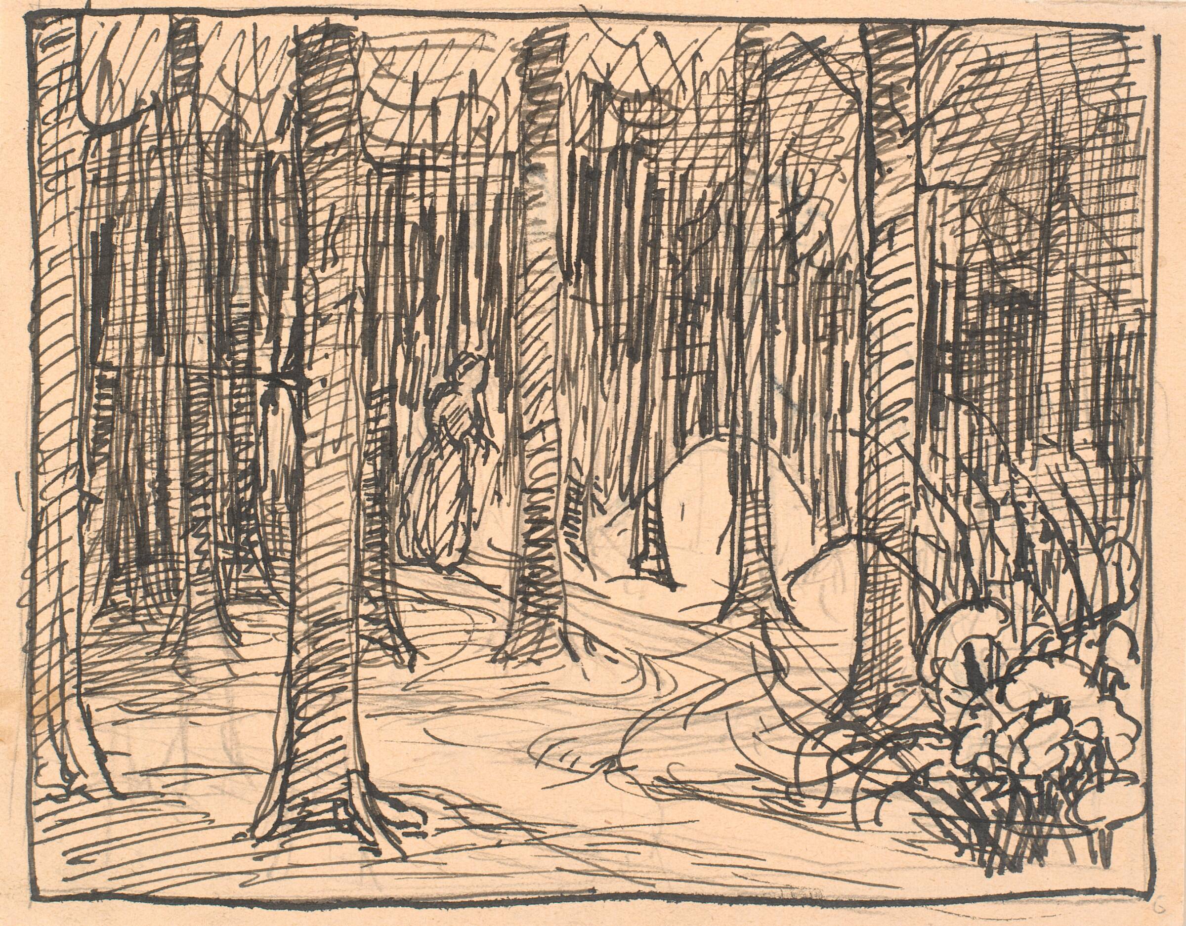 Dybt inde i Skoven krydsede Vejene sig..., Fritz Syberg, 1895-1896