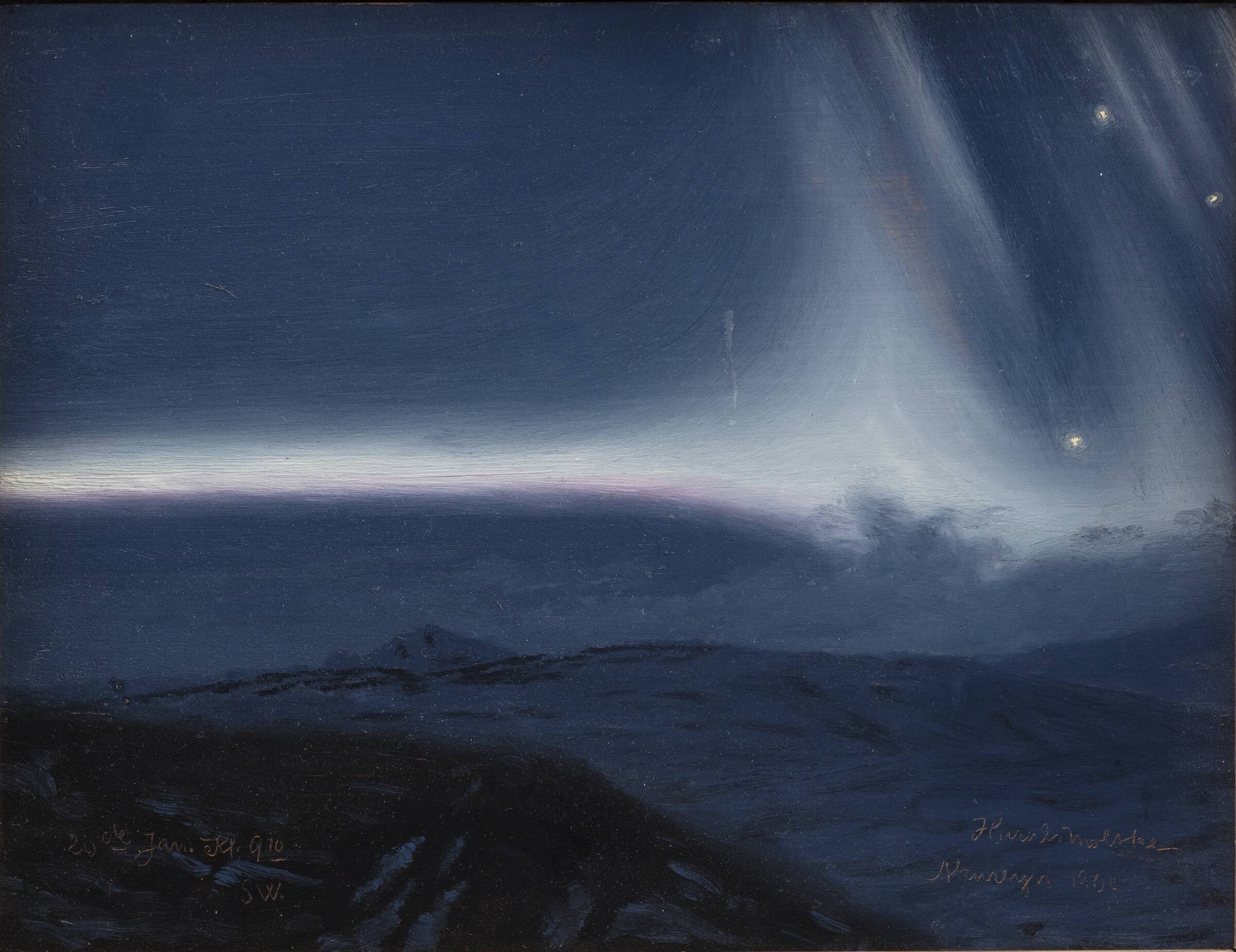 Nordlys 20. januar 1900, kl. 21.10. Akureyri. Sydvest, Moltke, Harald, 1900