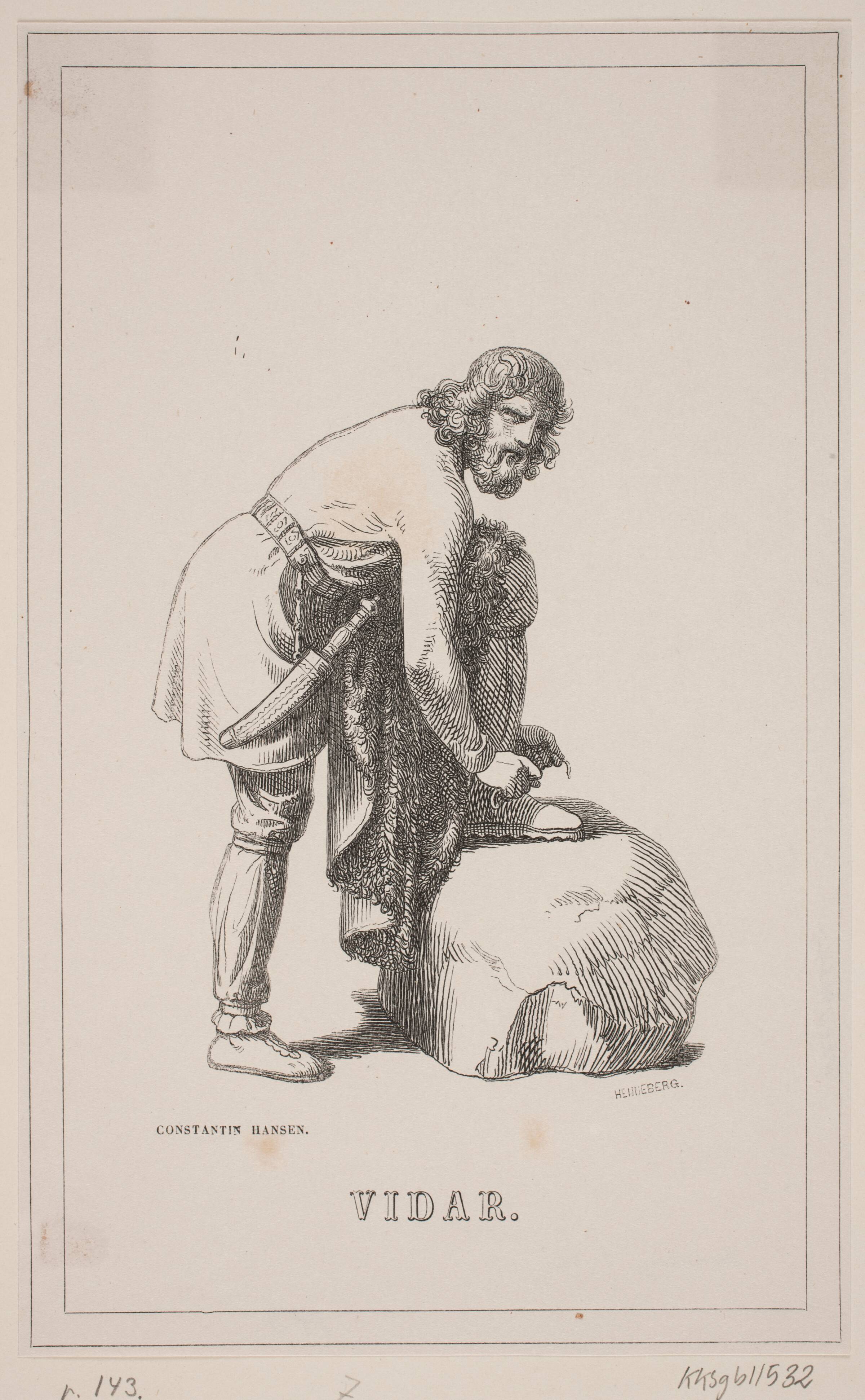 Vidar. Illustration til Fabricius' Danmarks historie 1, 143., H.C. Henneberg, 1854