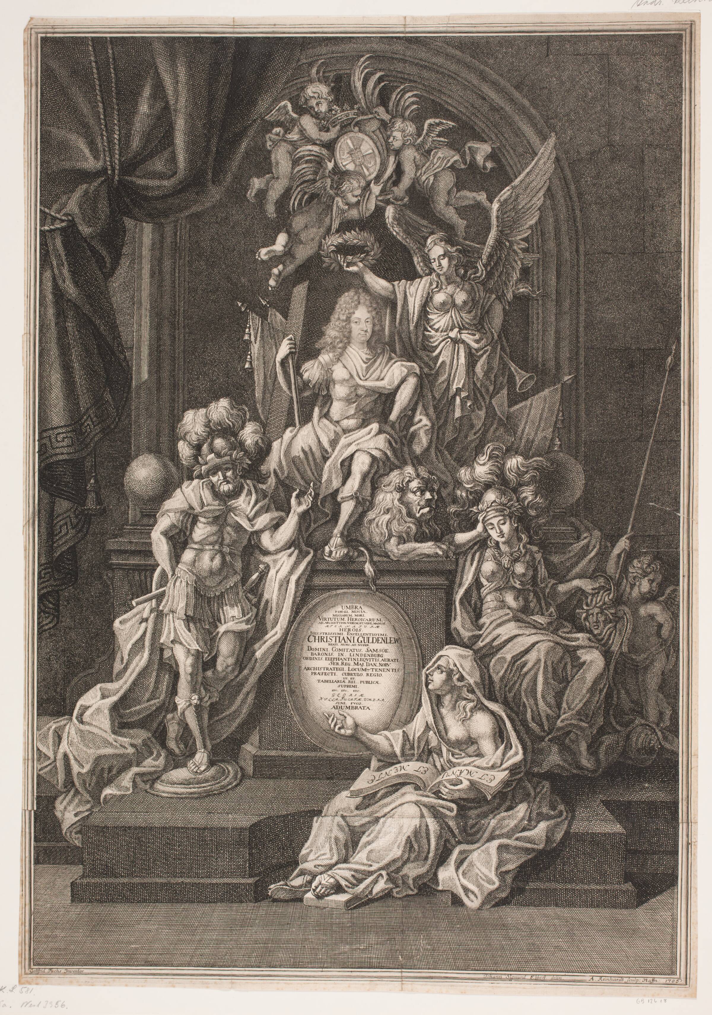 Allegorisk opstilling med Christian Gyldenløve, Andreas Reinhardt, 1706