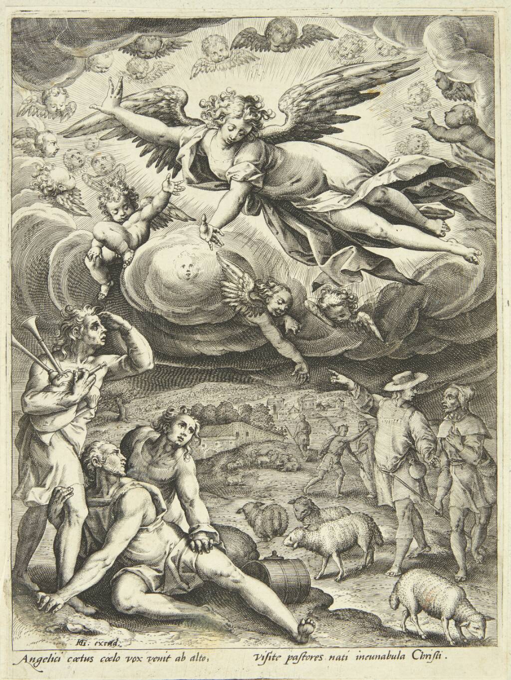 Hyrdernes bebudelse, Adriaen Collaert, 1586