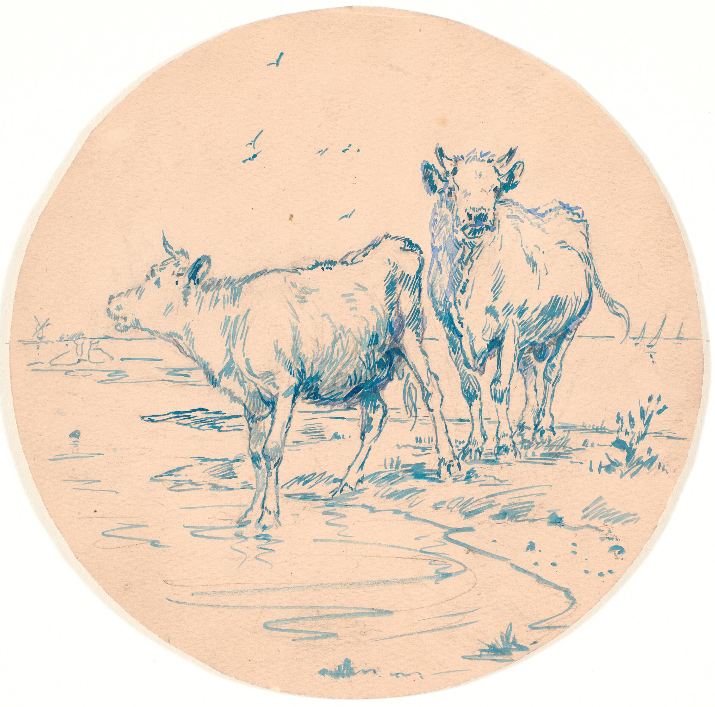 To kalve (udkast til keramisk fad), Theodor Philipsen, 1885-1920