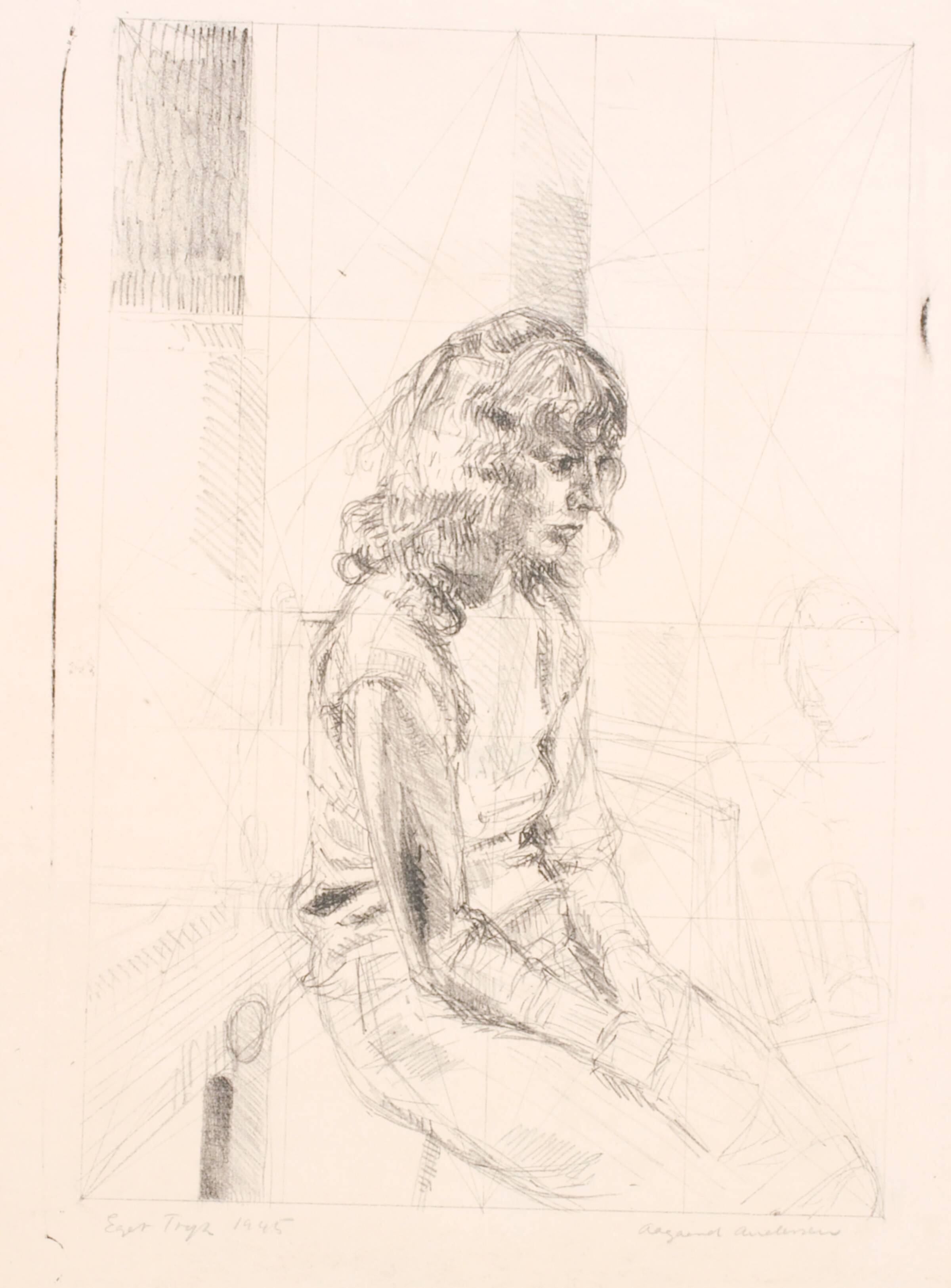 Portræt af siddende ung pige, Gunnar Aagaard Andersen, 1945