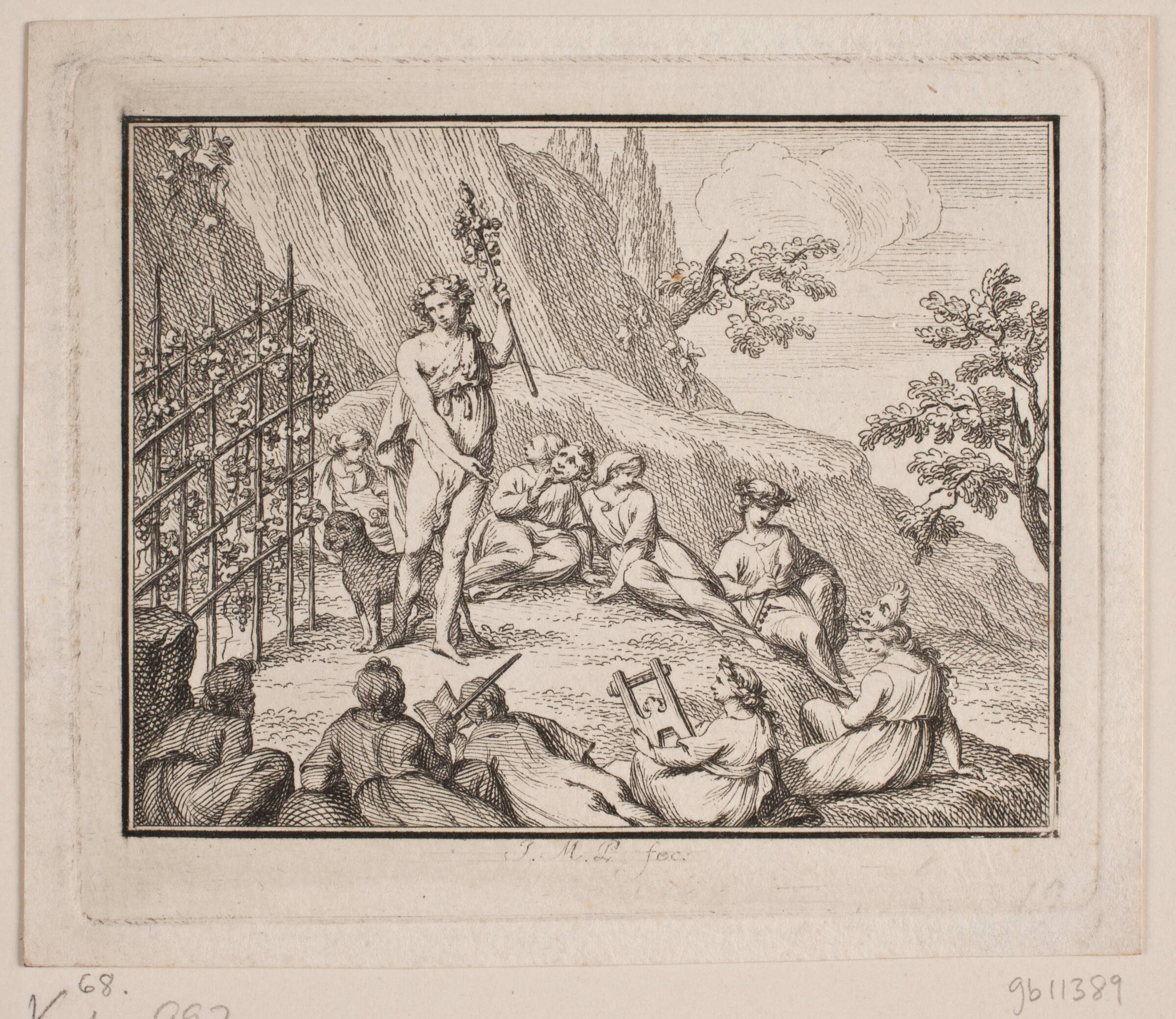 Vignet. Bacchus og muserne, J.M. Preisler, 1715-1794