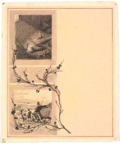Illustration til St. St. Blicher: "Mowns". F.o.: Mowns liggende; f.n.: studevogn med kisten