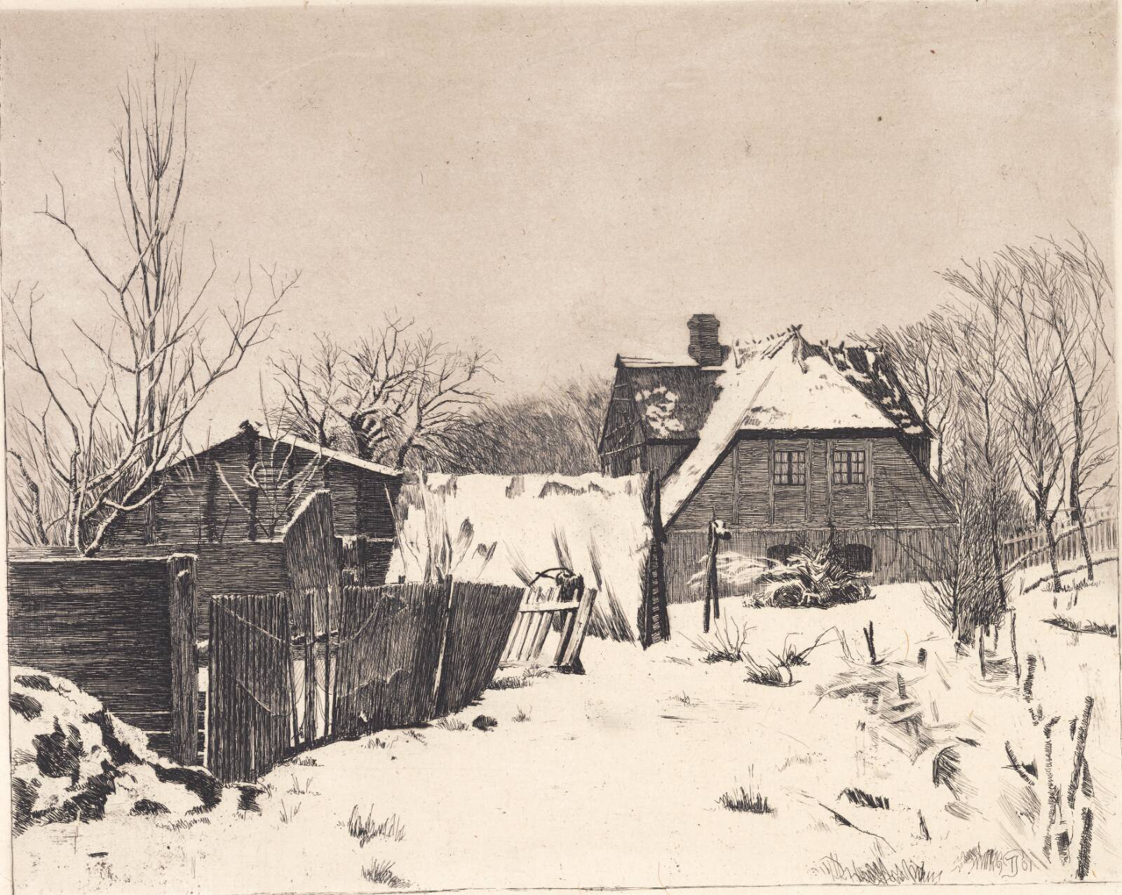Vinterlandskab med hus, Peter Ilsted, 1901