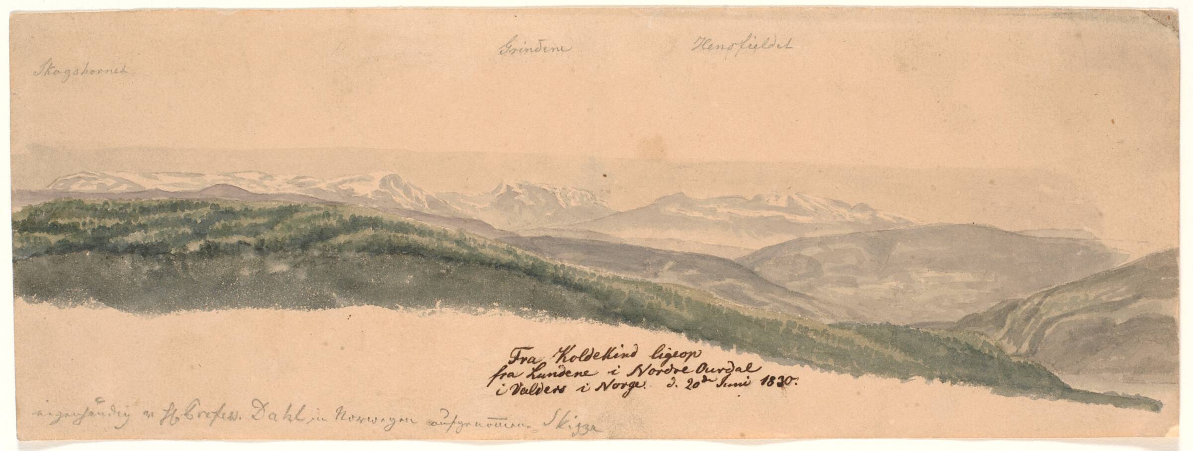 Fra Koldekind ligeop fra Lundene i Norde Oure dal i Valdres i Norge, J.C. Dahl, 1830