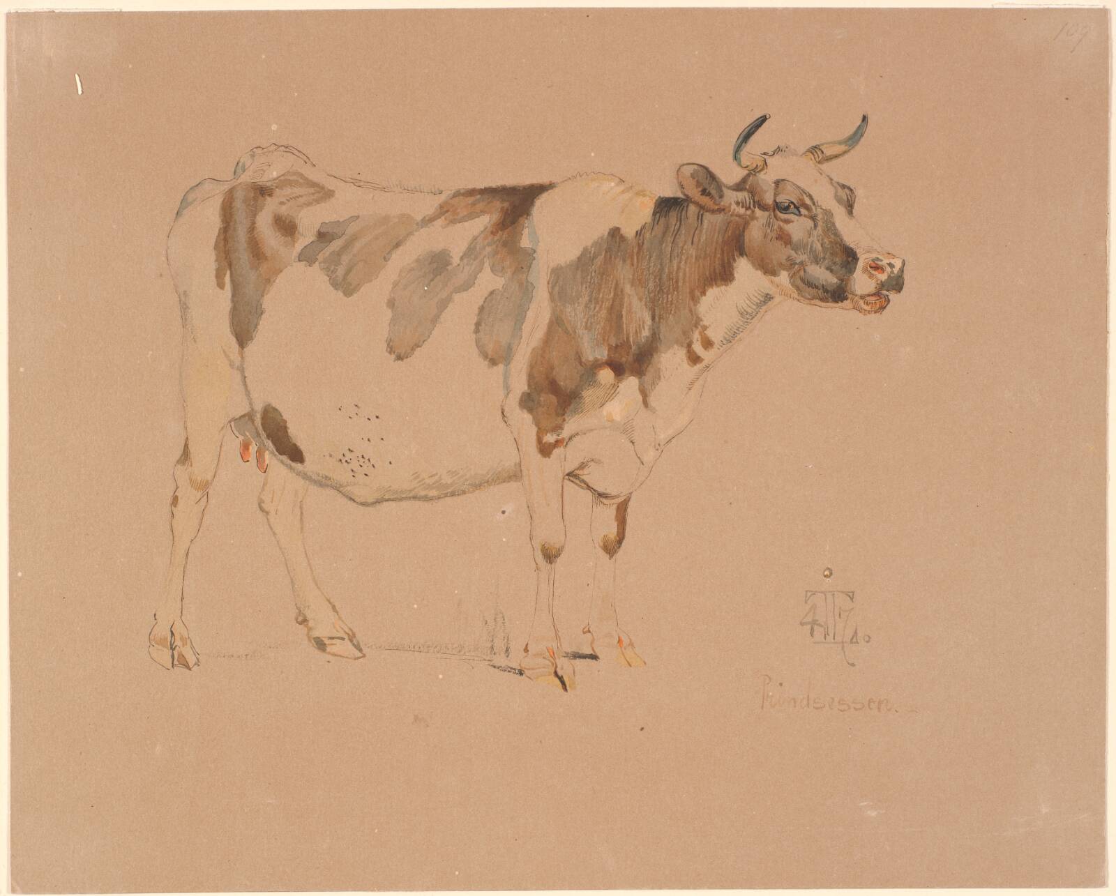 Stående rødbroget ko, Johan Thomas Lundbye, 1847