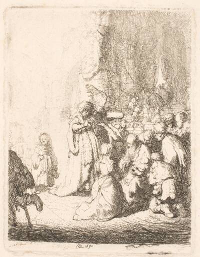 Fremstillingen i templet (med englen). Lille plade