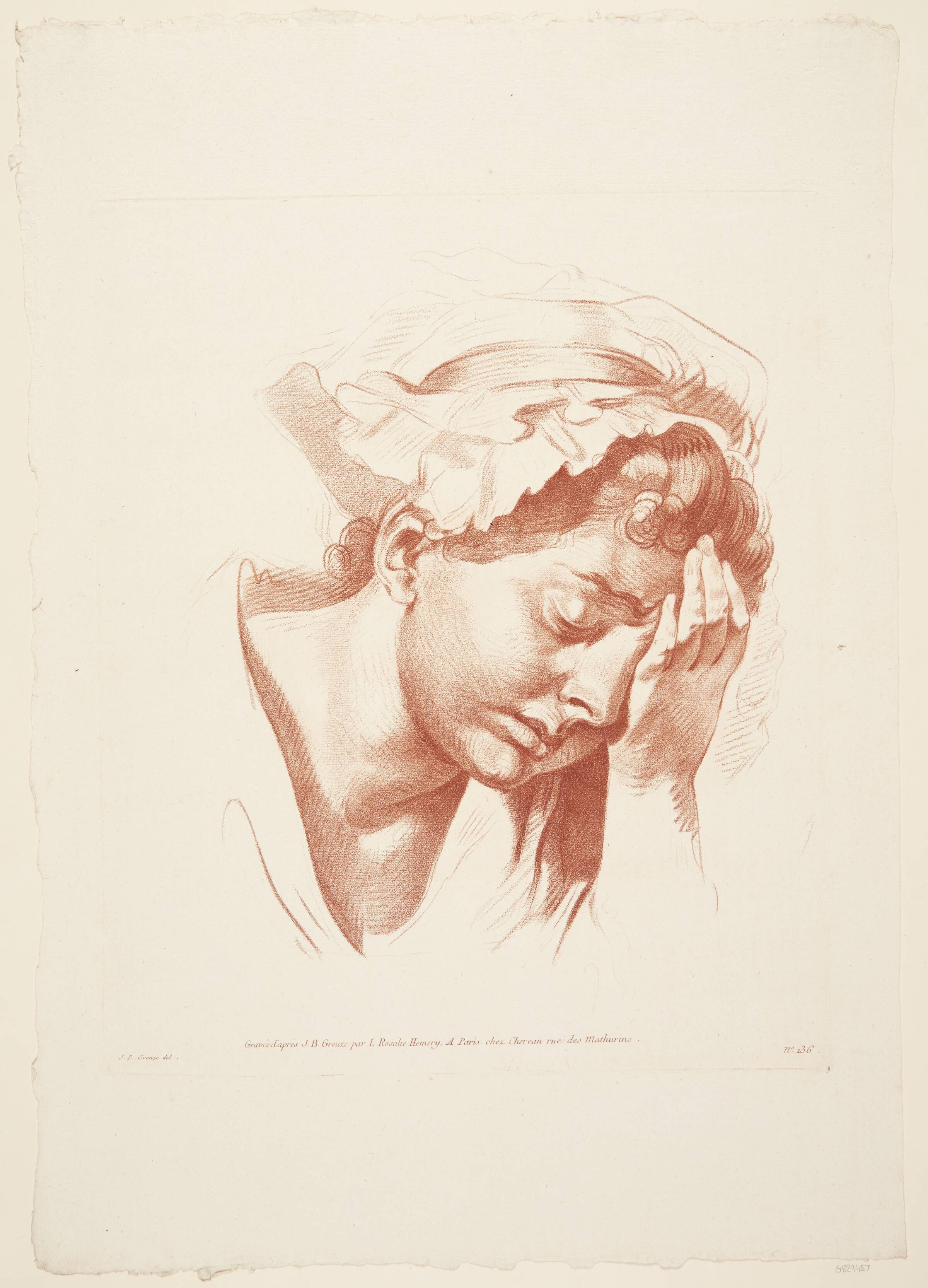 Hovedet af en grædende pige (Tête de jeune fille pleurant), Louise-Rosalie Hémery, 1775-1779