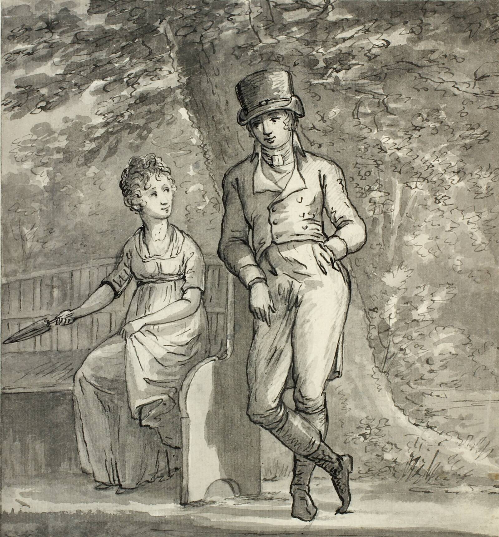 Konverserende dame og herre under træ, C.W. Eckersberg, 1783-1853