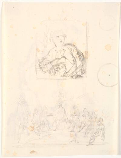 To skitser. F.o. skitse til maleriet af Andreas Weidenhaupt, Kunstakademiet. F.n. en figurgruppe