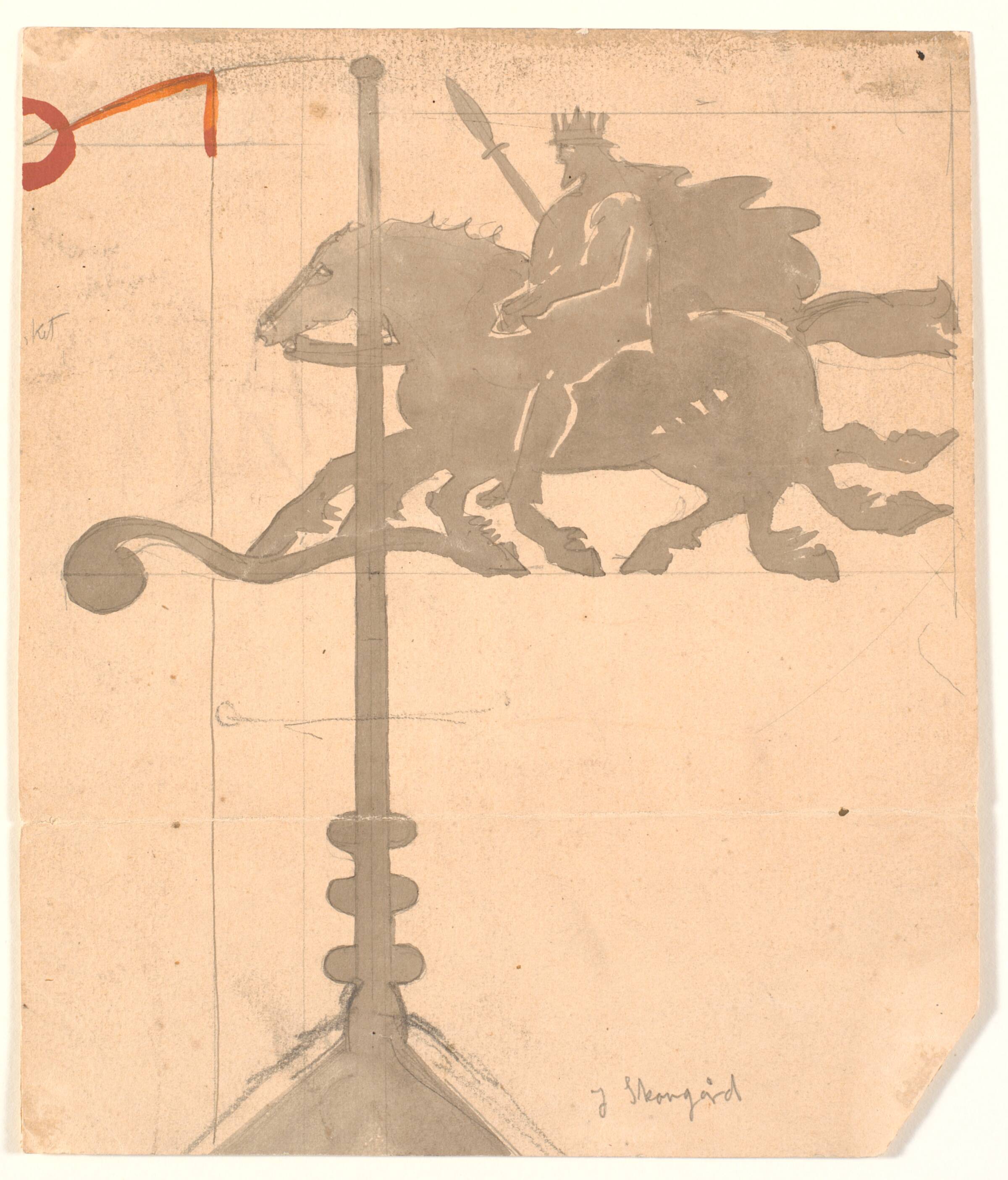 Odin på Sleipuir. Vindfløjen på Vallekilde højskole, Joakim Skovgaard, 1856-1933