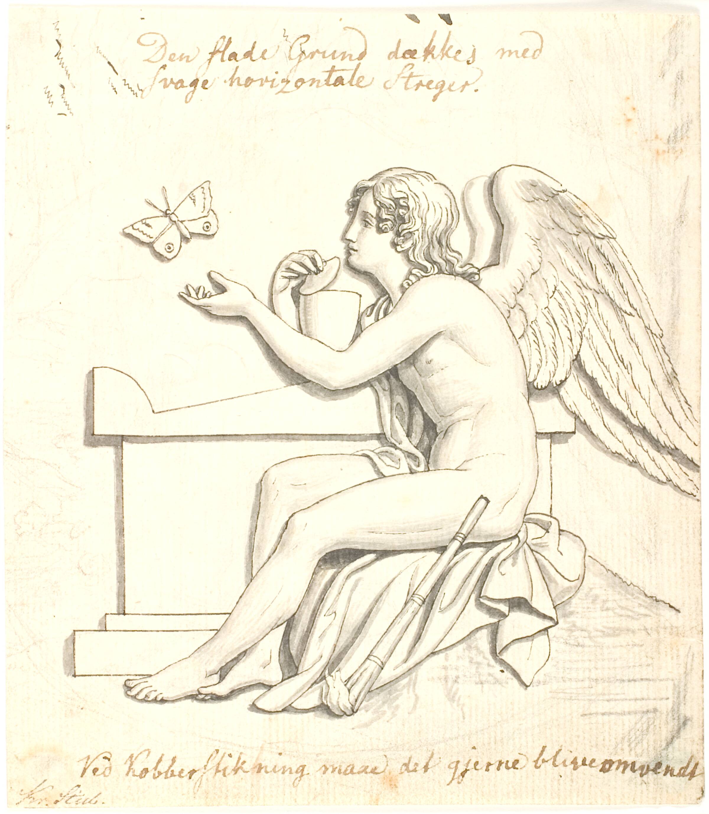 Dødens Genius, siddende ved en sarkofag, C.G. Kratzenstein Stub, 1815