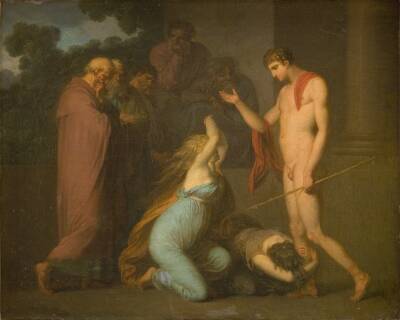 Ødipus´ døtre Ismene og Antigone bønfalder Theseus om at vise dem stedet hvor deres far er begravet