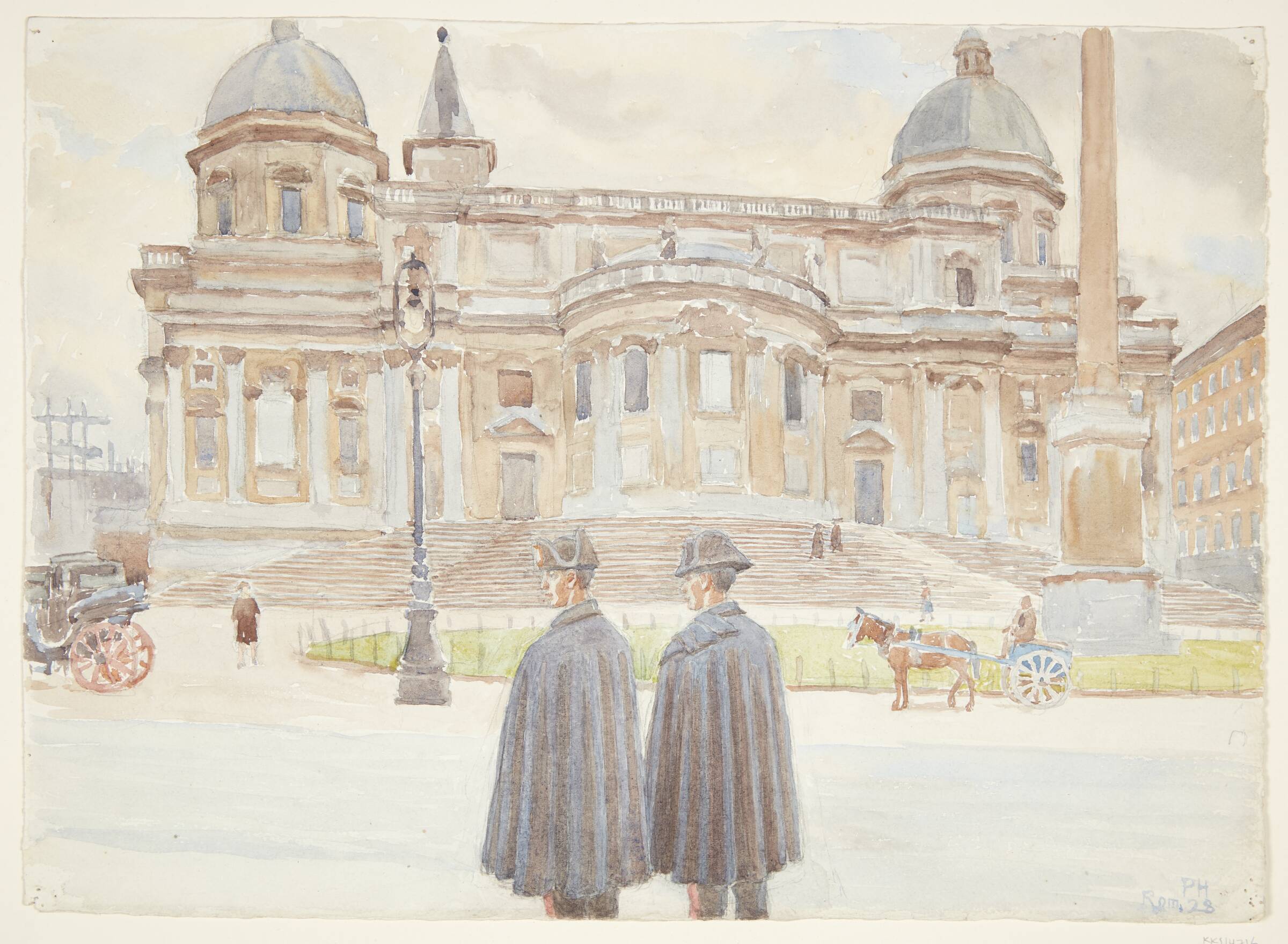 To Karabinierer uden for Santa Maria Maggiore, Peter Hansen, 1928