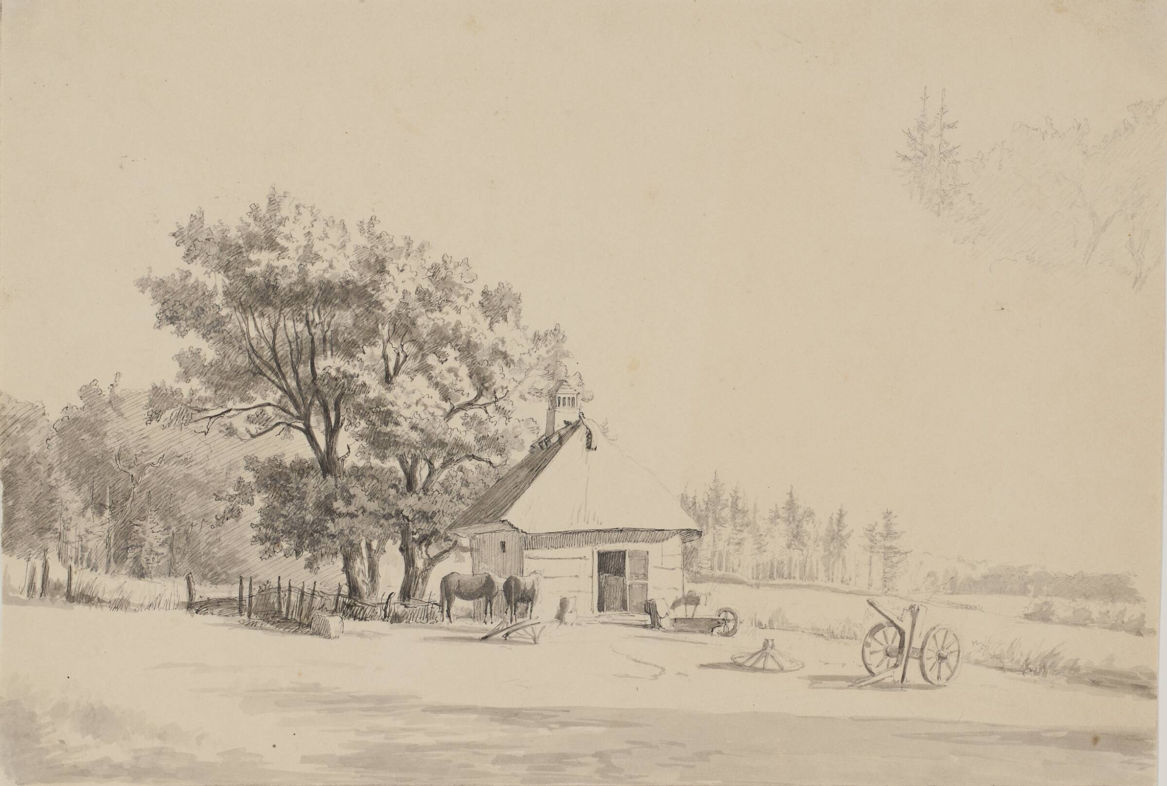 Landskab med en smedje, Thorald Brendstrup, 1812-1883