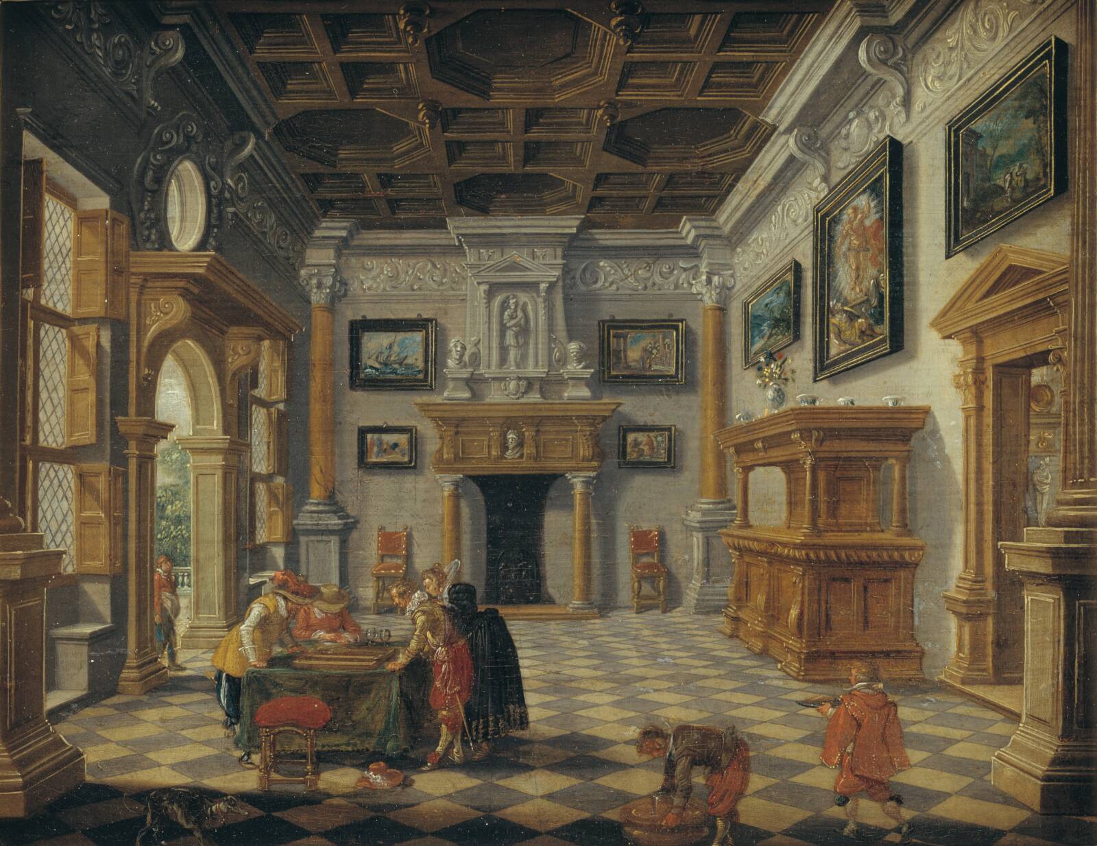 Sumptuous Renaissance Interior with Tric-Trac Players, by Esaias van de Velde, 1622-1630
