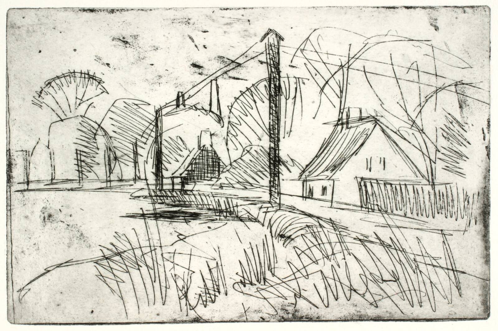 Landskab med huse langs en vej, Kaj Ejstrup, 1934-1936