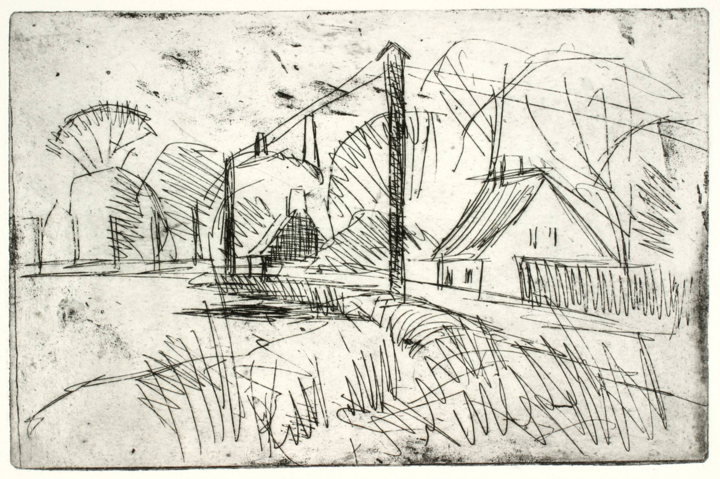Landskab med huse langs en vej, Kaj Ejstrup, 1934-1936