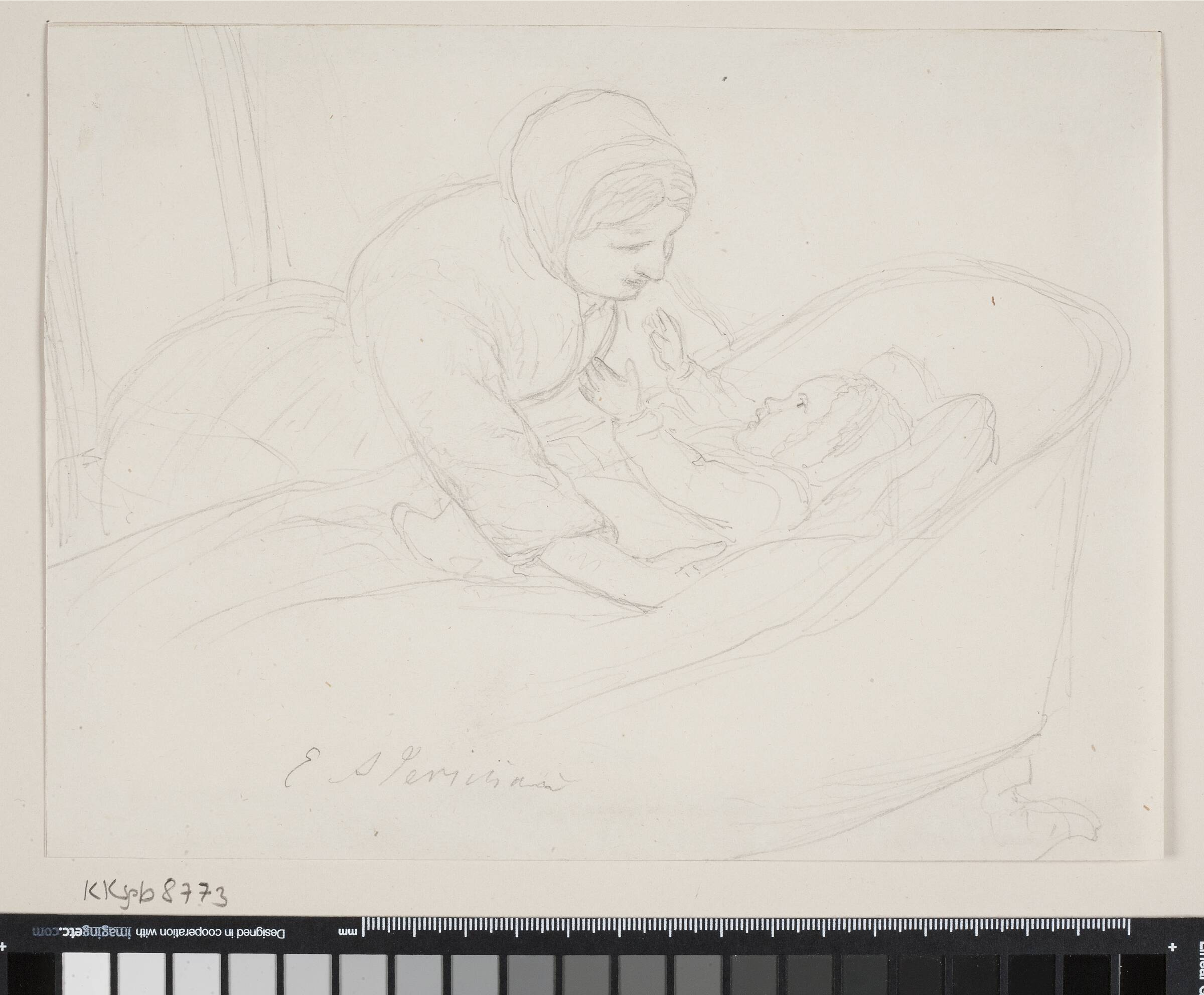 Moder løfter et barn op af vuggen, Elisabeth Jerichau Baumann, 1781-1881