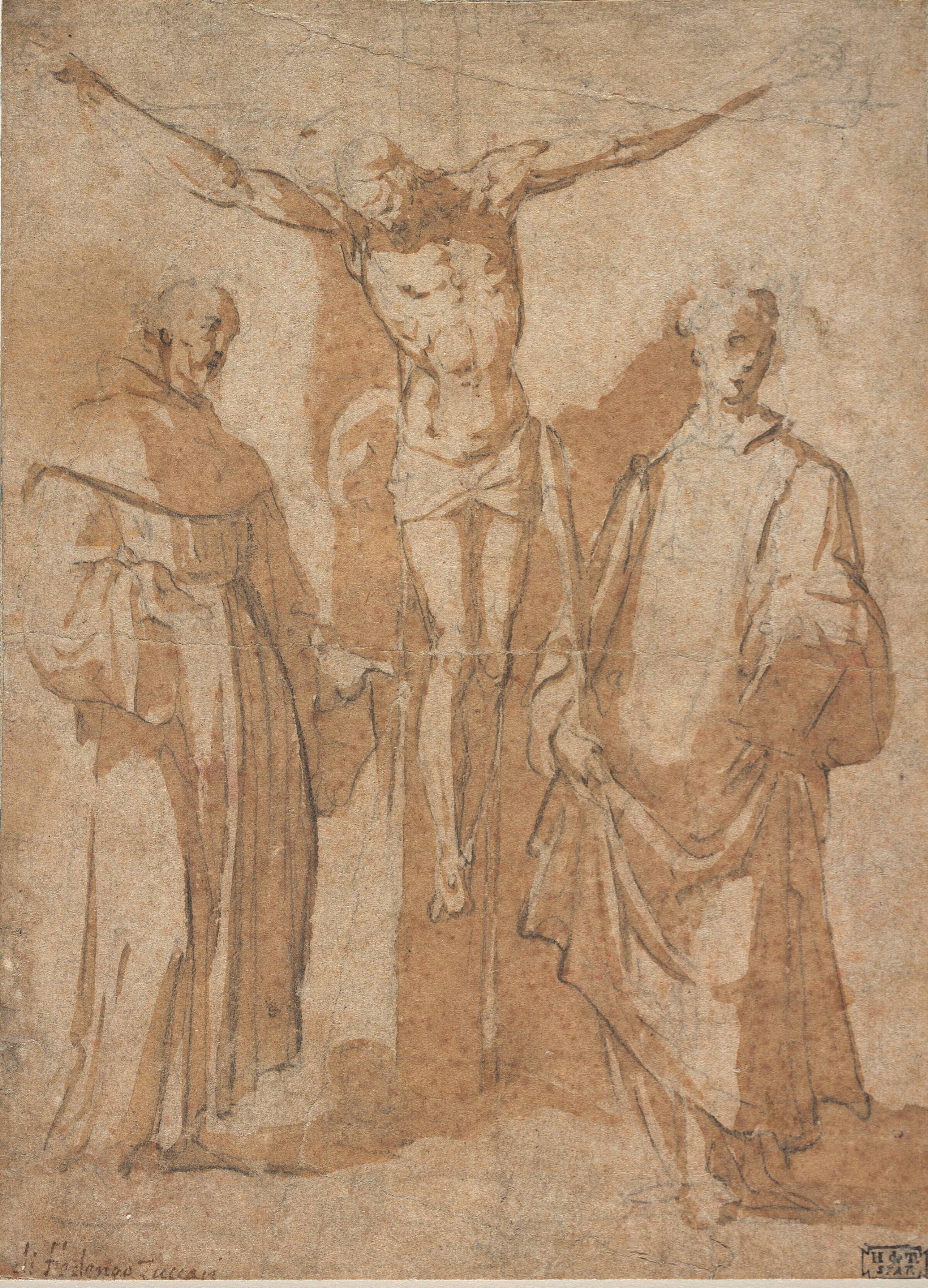 Den korsfæstede Kristus mellem to helgener, Sebastiano Vini, 1528-1602