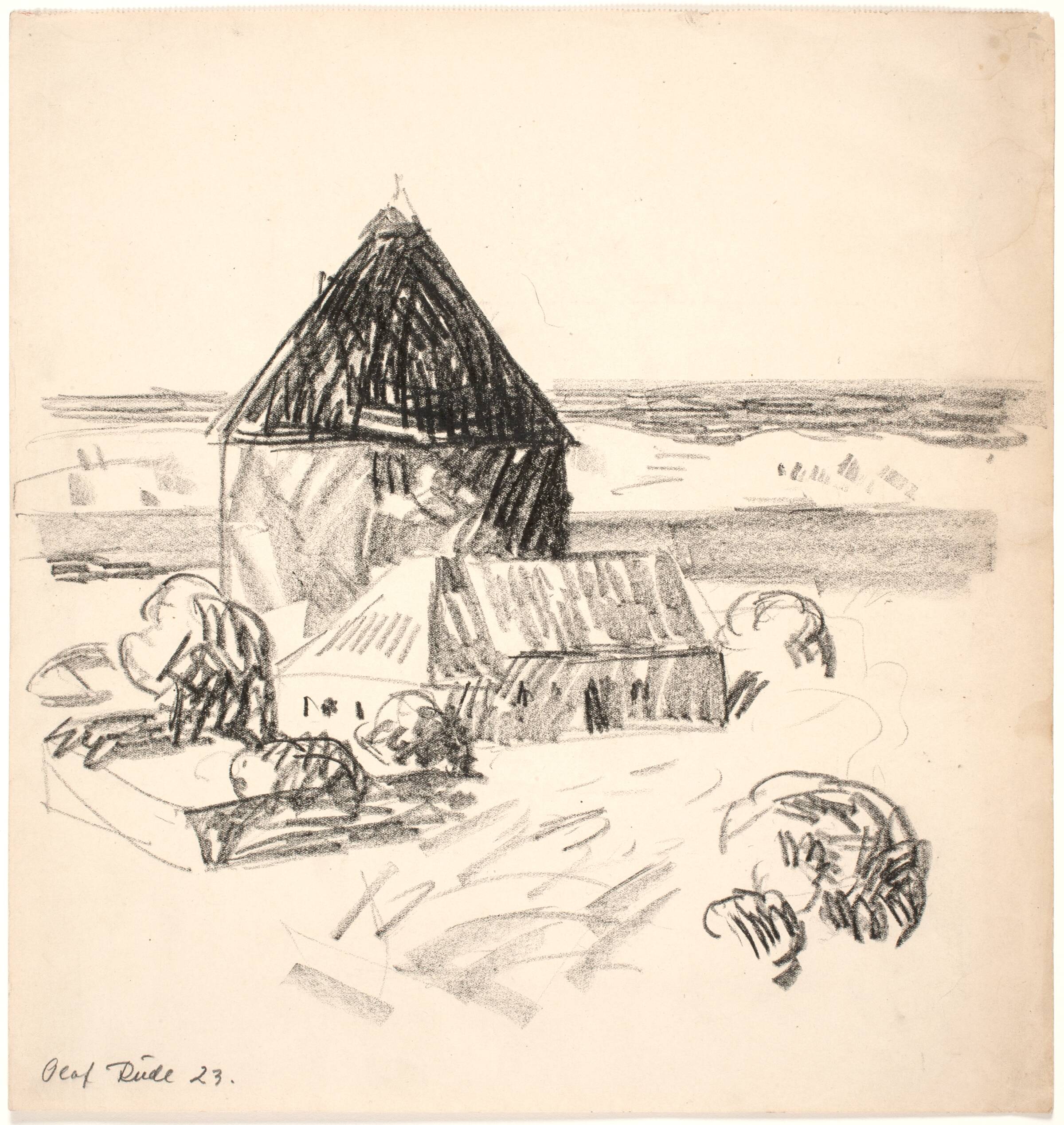 Parti fra Christiansø med krudttårn, Olaf Rude, 1923