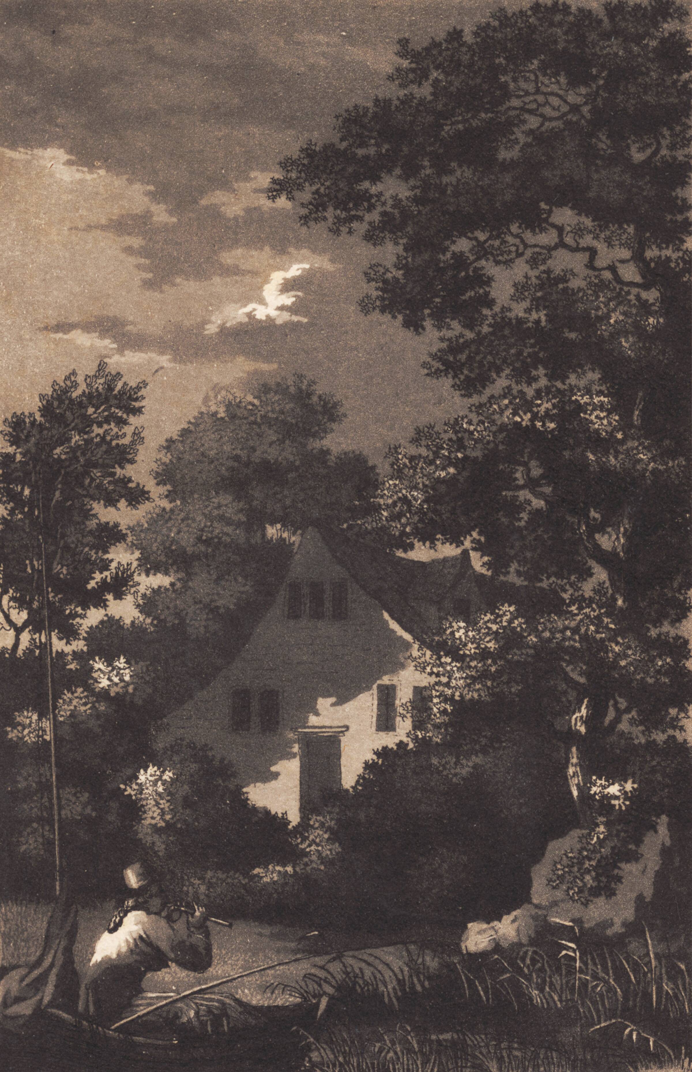 Landskab med måneskin og fløjtespiller, Heinrich Grosch, 1799