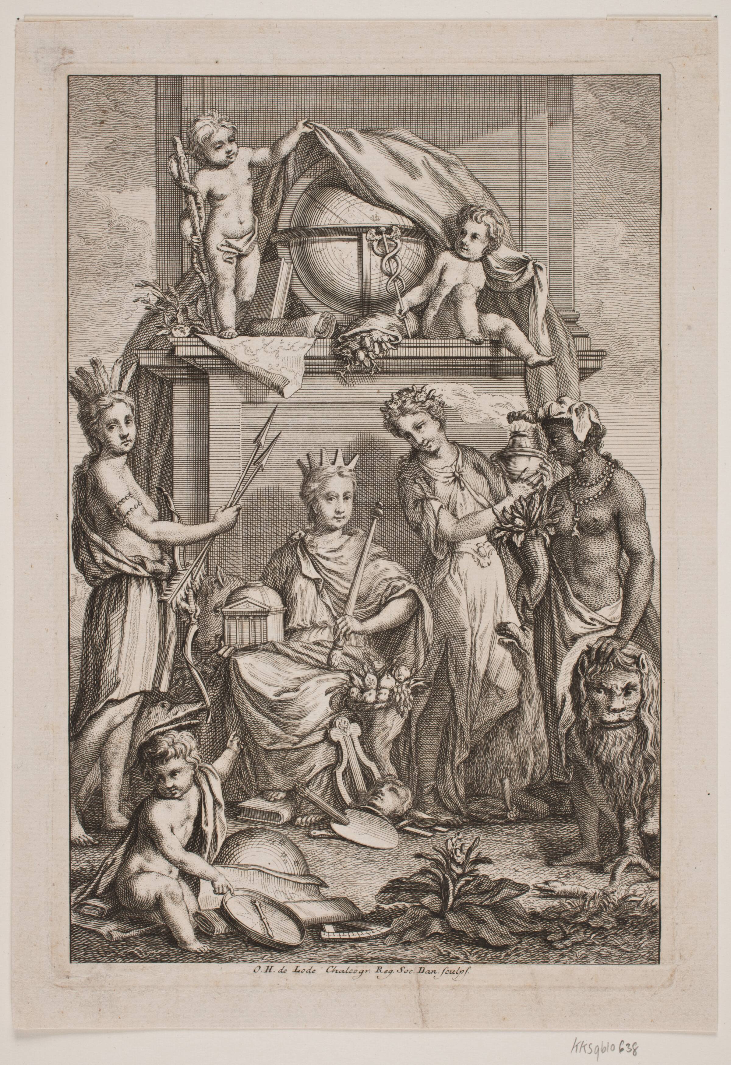 Allegori på de fire verdensdele, Odvardt Helmoldt de Lode, 1726-1757