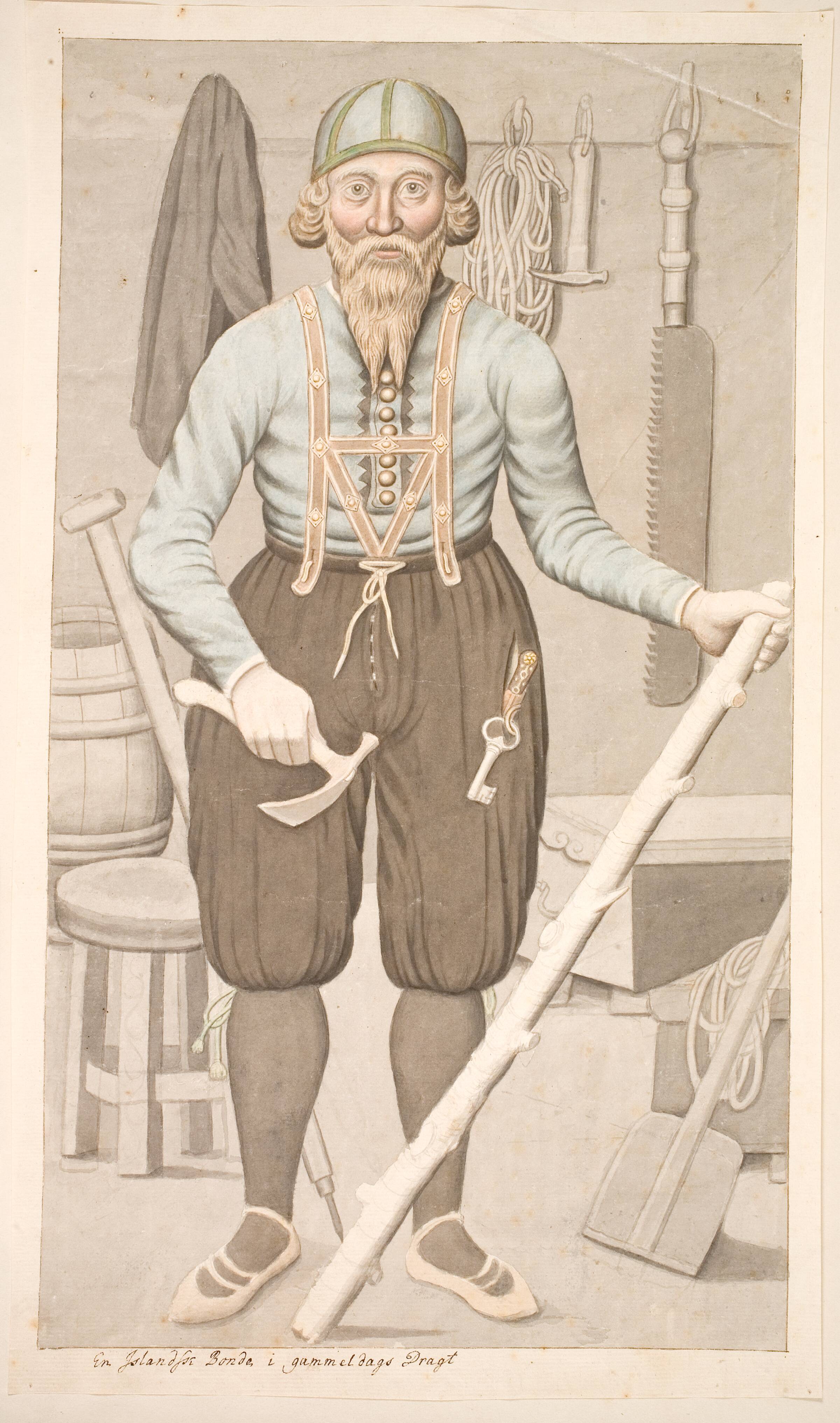 En Islandsk Bonde i gammeldags Dragt, Ólafsson (Olavius) d.y., Jón, 1760