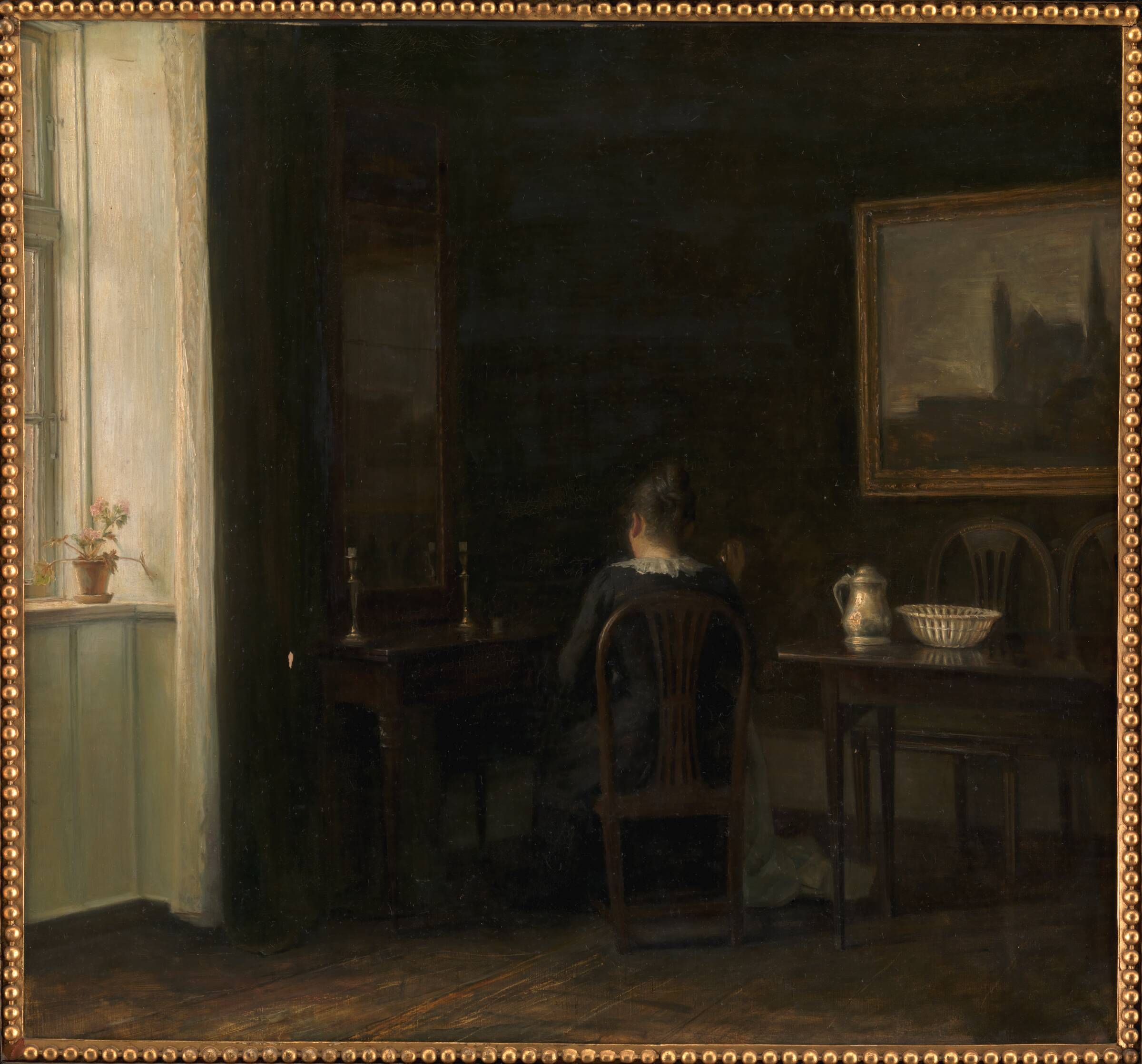 Interiør med kunstnerens hustru Emilie Heise, Carl Holsøe, 1903
